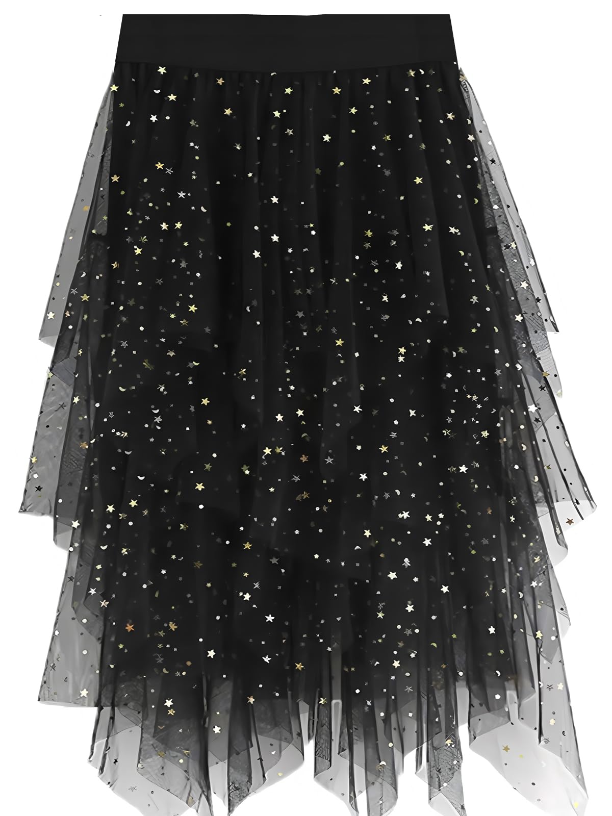 LBKKC Tulle Skirts for Women, Puffy Skirt Asymmetrical Midi Length Ruffled Tutu Layered Mesh Fairy Skirt