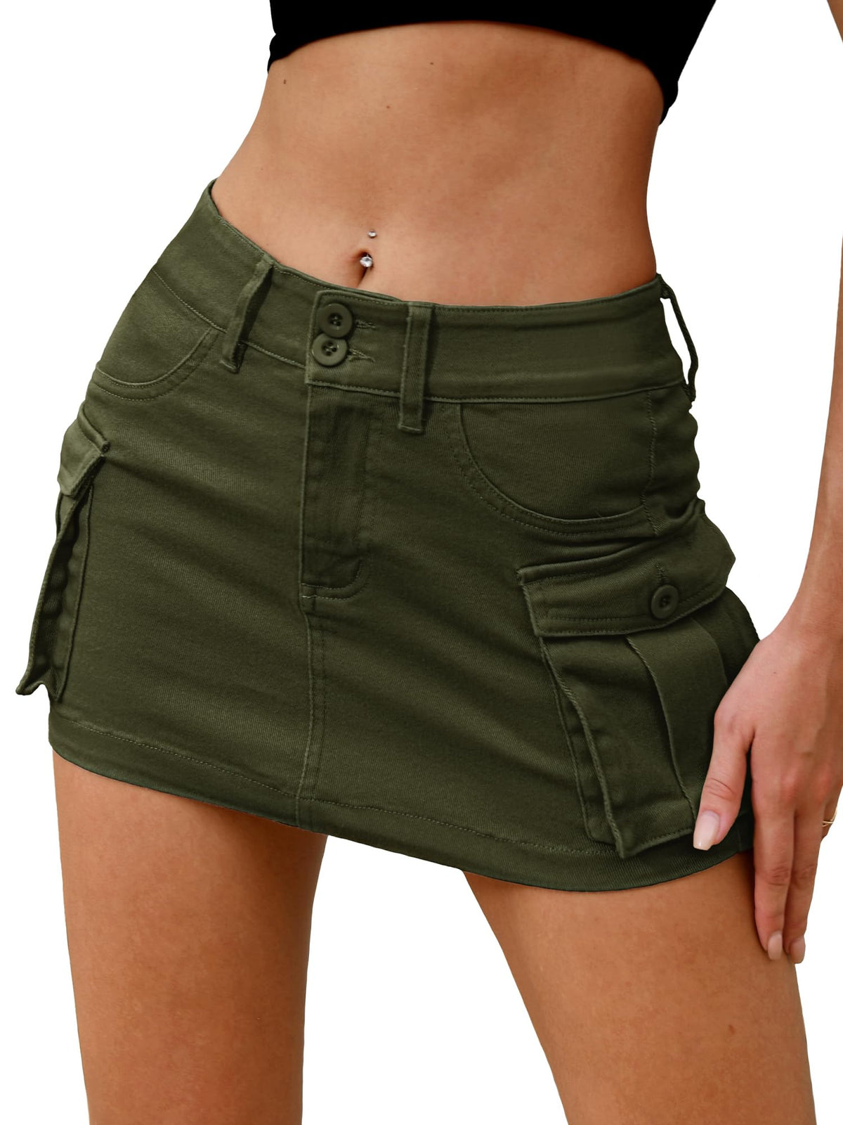 ELLEVEN Women's High Stretch Denim Cargo Skort High Waisted Y2K Jean Skirt