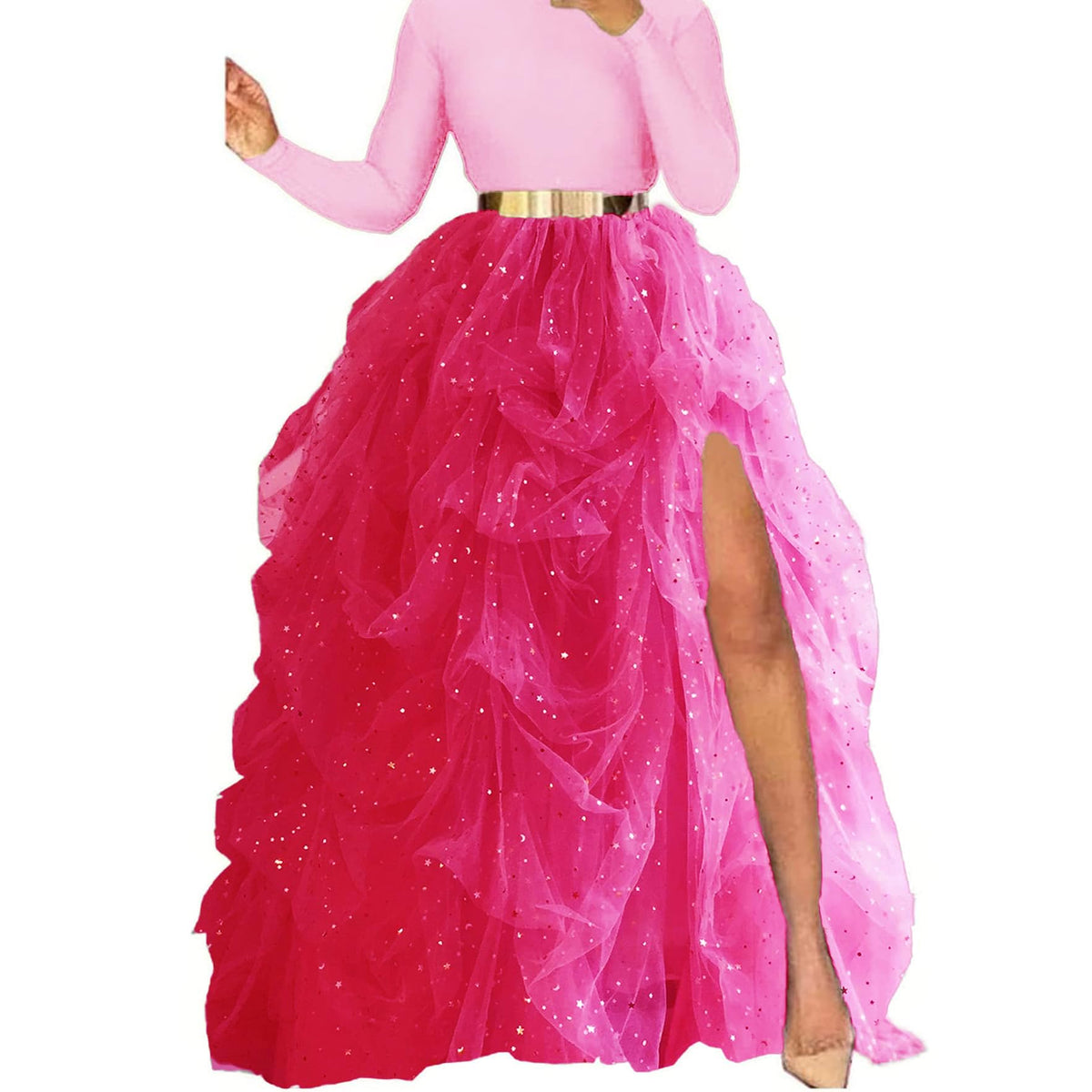 Lisong Women Maxi Tulle Floor Length Layered High Waist Spectial Occasion Skirt