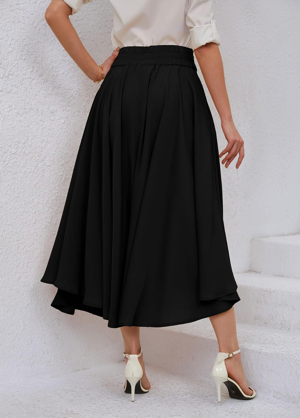 chouyatou Women's Elegant High Waisted Side Slit Irregular Bohemian Maxi Skirt with Pockets