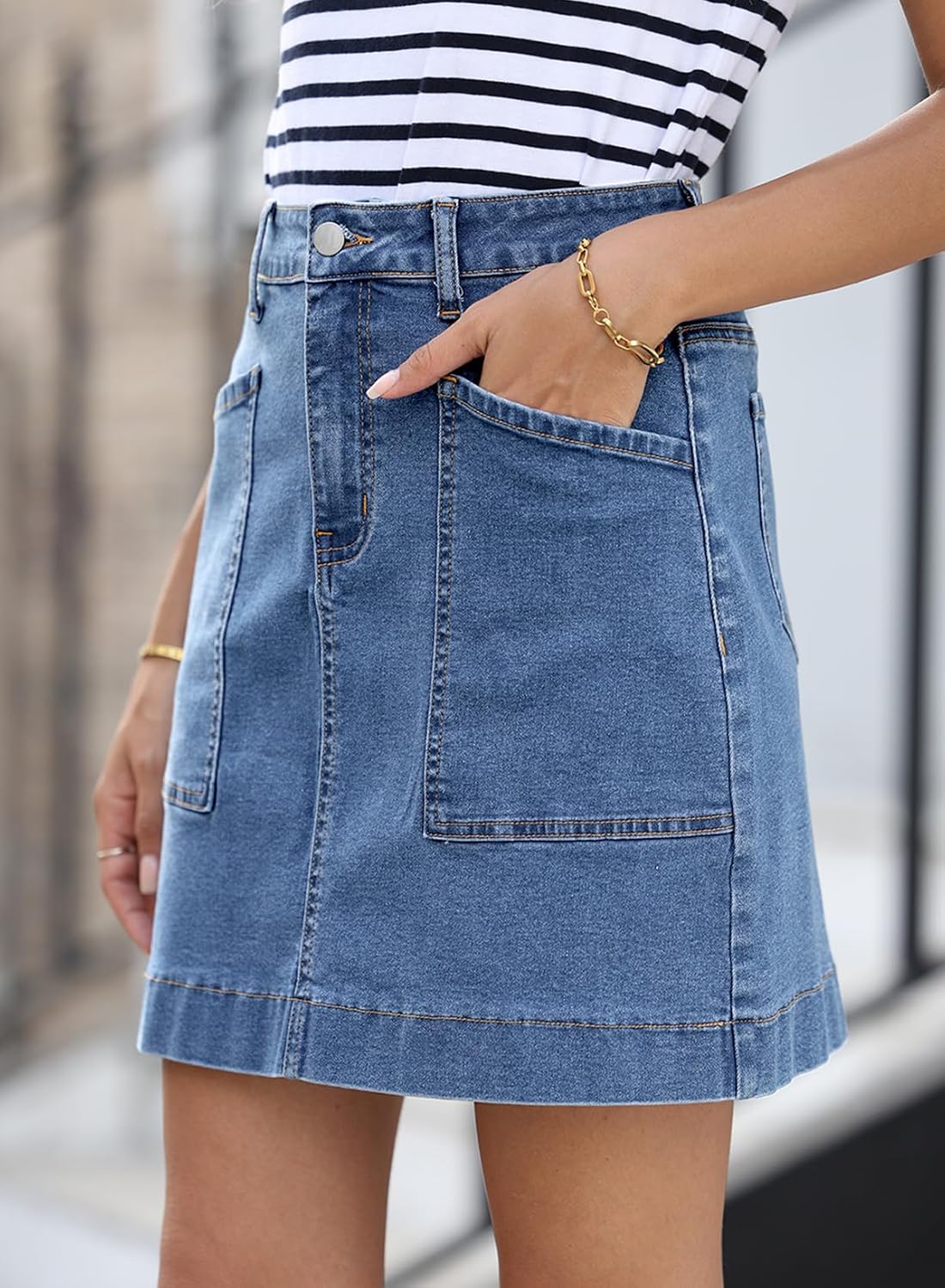 Sidefeel Women's Jean Skirt High Waisted Denim Skirt with Pockets