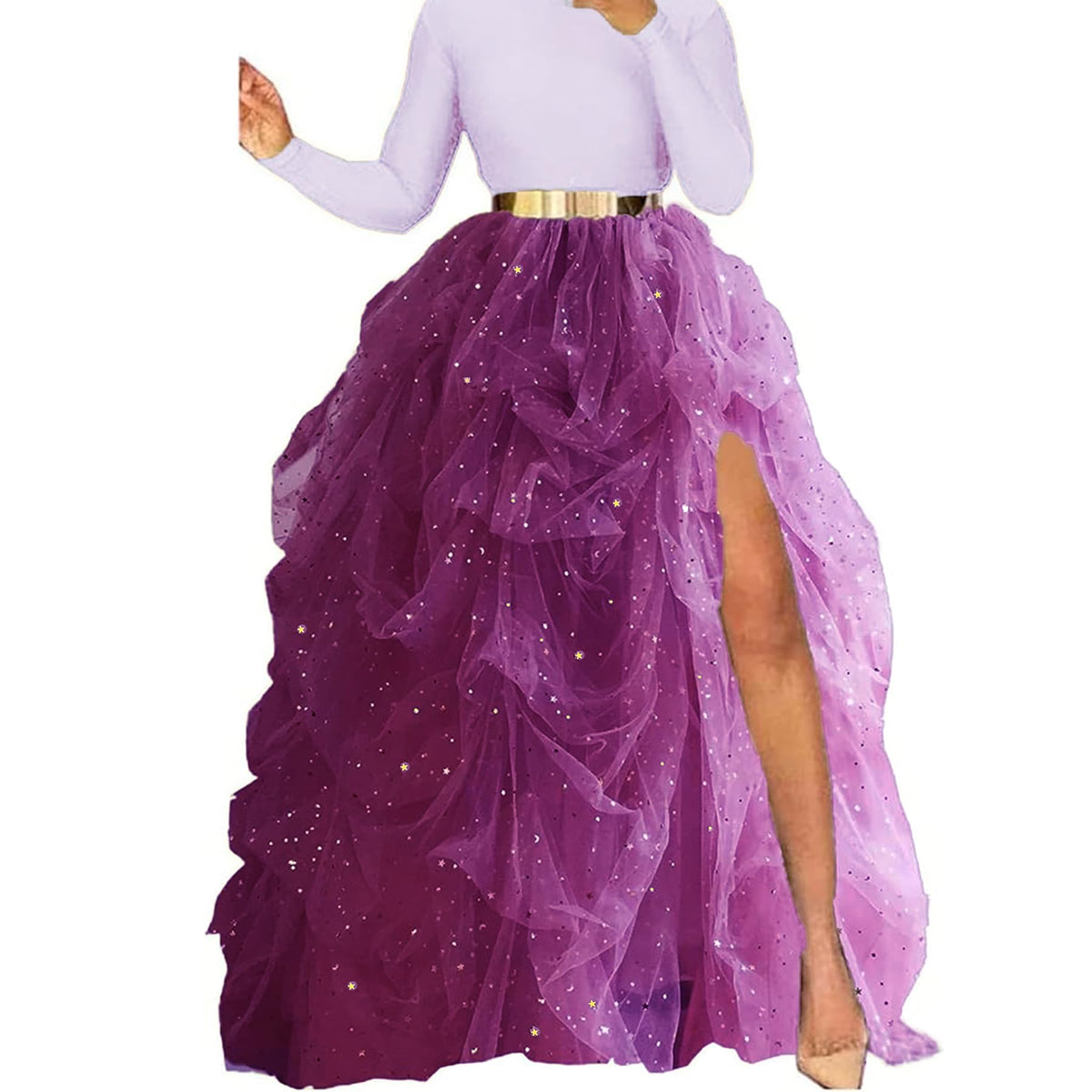 Lisong Women Maxi Tulle Floor Length Layered High Waist Spectial Occasion Skirt