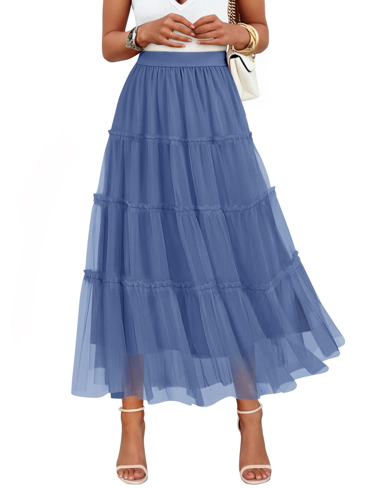 ZESICA Women's Tulle A-Line Flowy Ruffle Tiered Fall Trendy Maxi Skirts