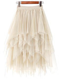 LBKKC Tulle Skirts for Women, Puffy Skirt Asymmetrical Midi Length Ruffled Tutu Layered Mesh Fairy Skirt