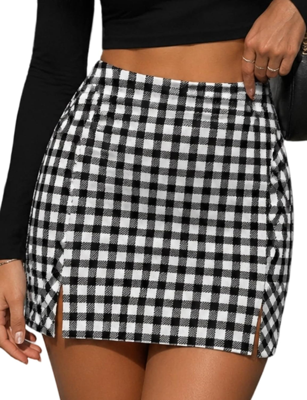 Rapbin Women High Waist Slit Bodycon Mini Skirt with Built-in Shorts