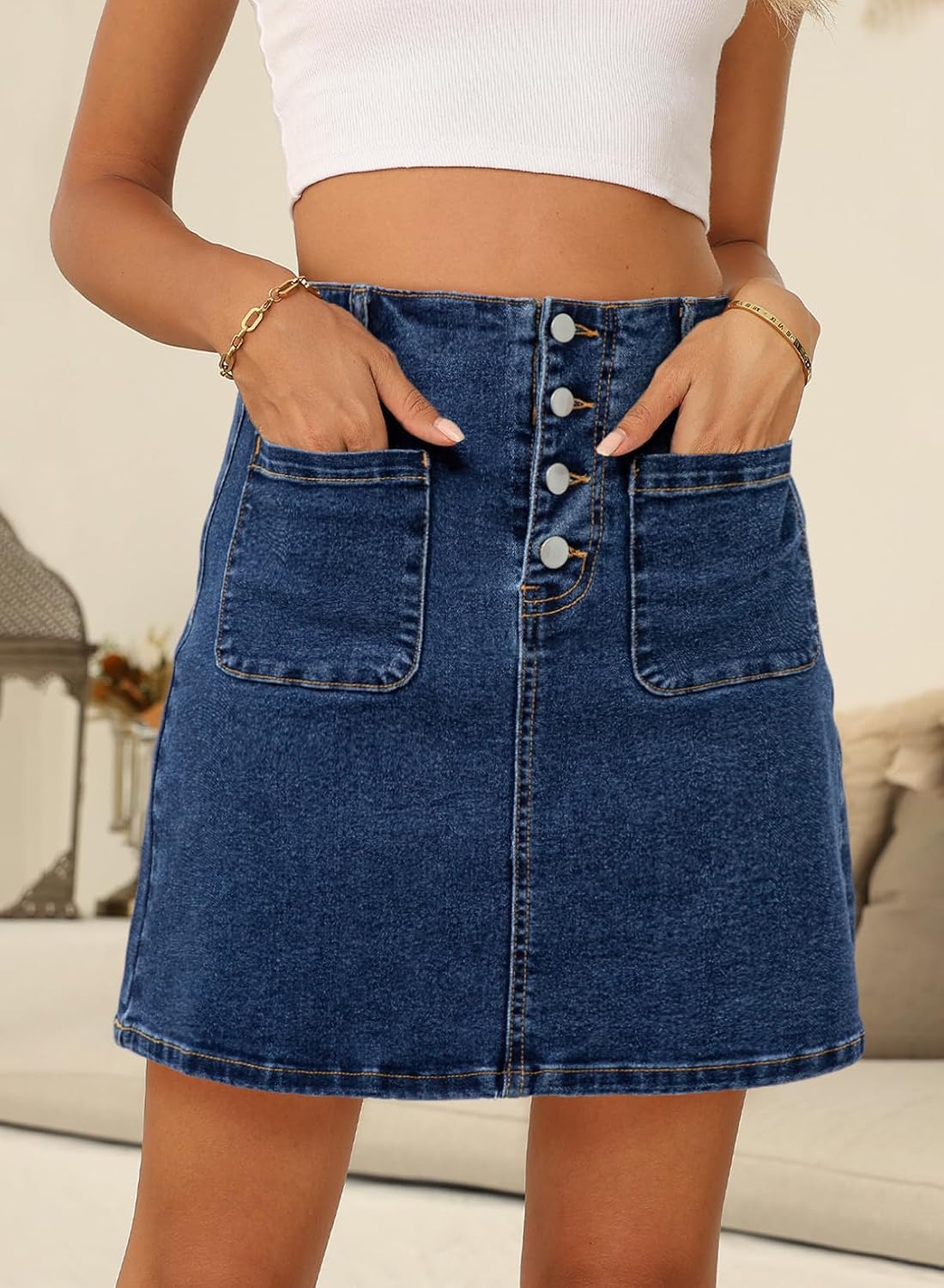 Sidefeel Women's Jean Skirt High Waist Denim Skirt