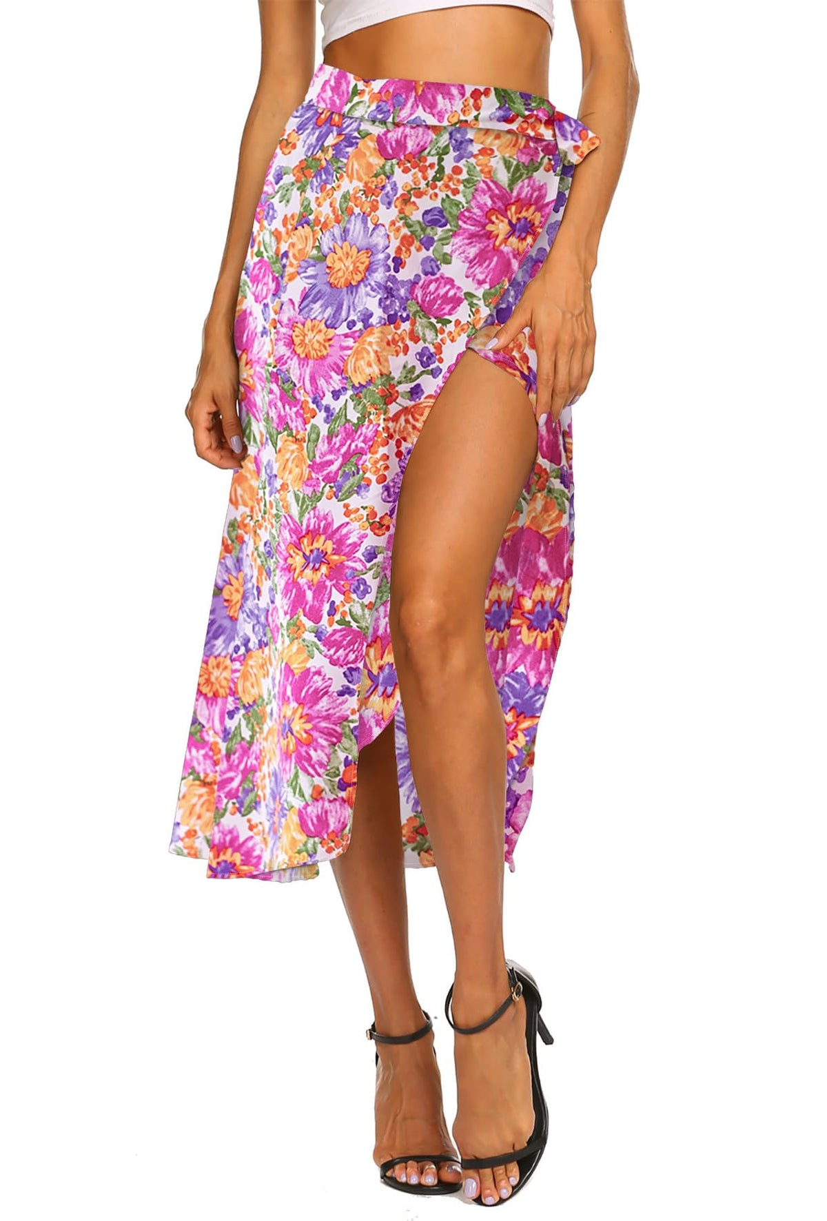 Newchoice Women's Boho Leopard Skirt High Low Split Summer Beach Midi Wrap Skirts