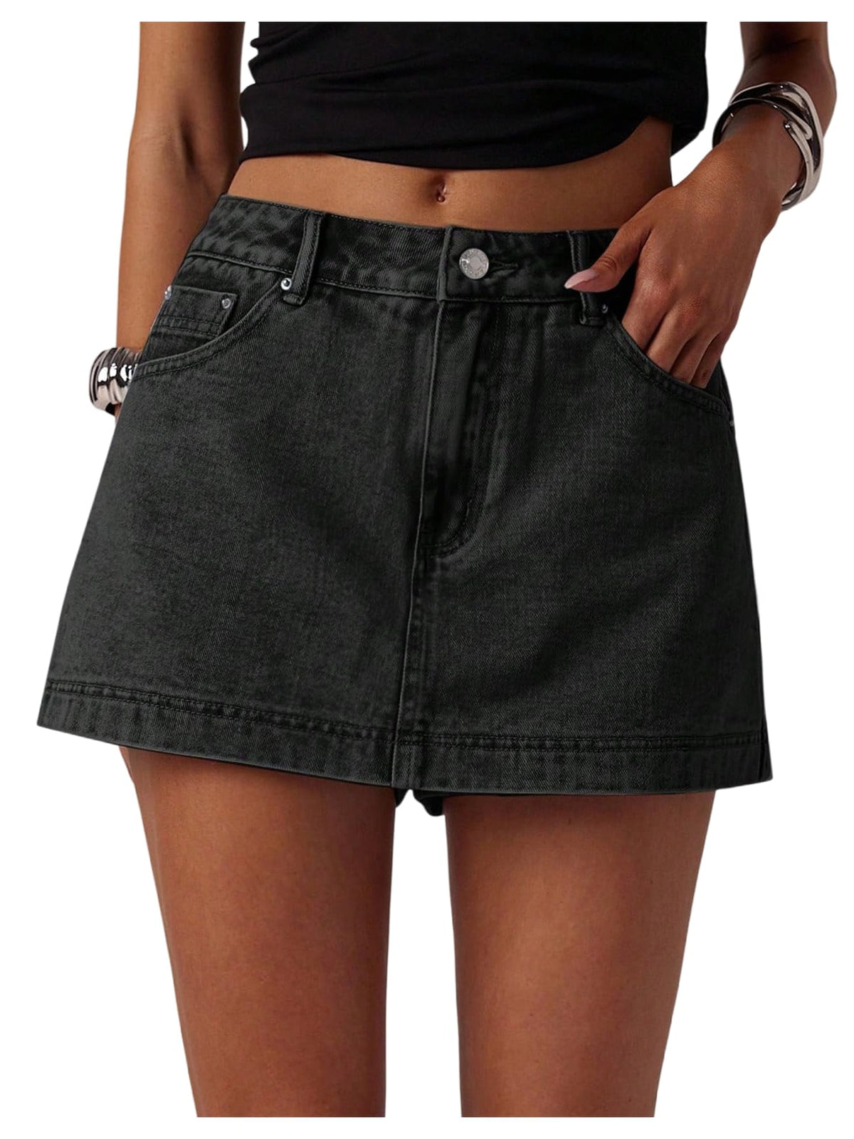 MakeMeChic Women's Jean Skirt Shorts Denim Skort