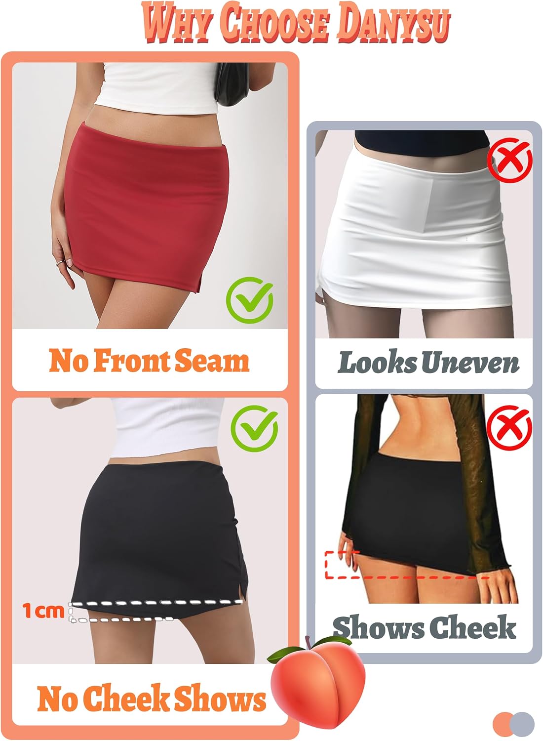 Danysu Stretchy Mini Skorts Low Waist Skirt with Shorts Side Slit Skirts