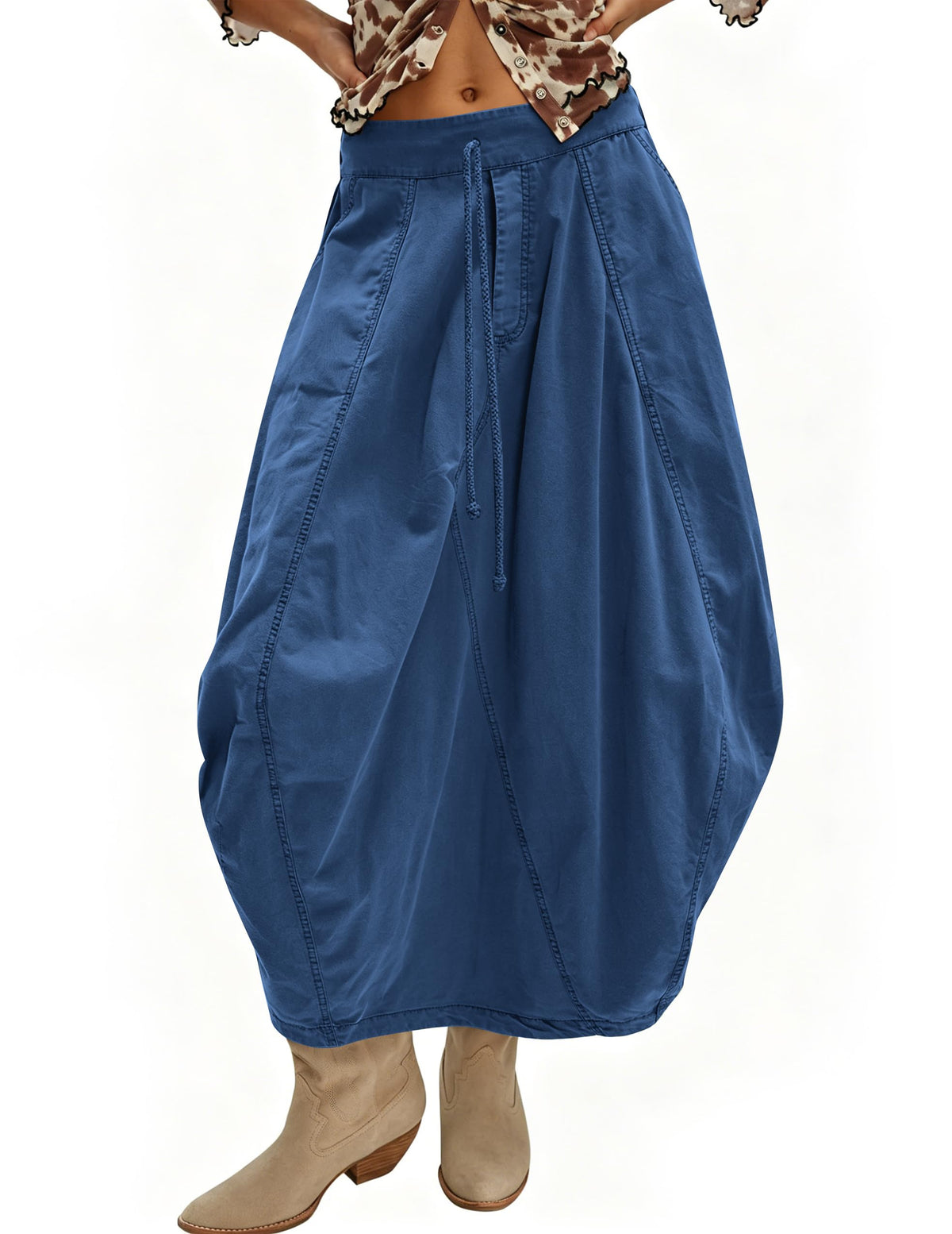 Women's Cargo Skirt Bubble Maxi Parachute Skirts with Pockets