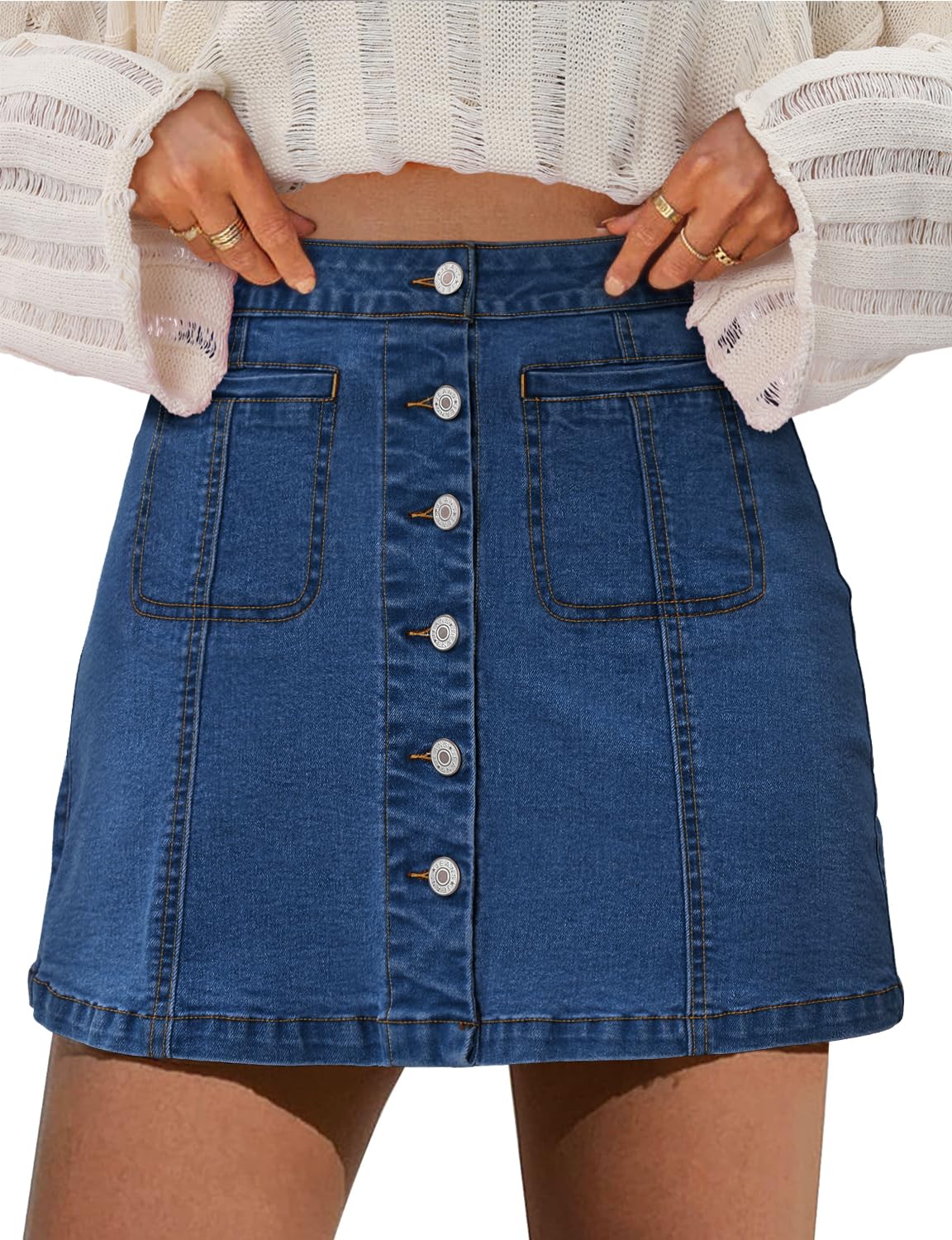 Angerella Skorts Skirts for Women Denim Mini Skirt High Waisted Jean Shorts Stretchy Denim Skirts