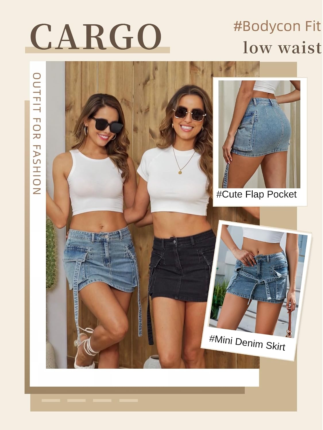 LOLILRSD Women Cargo Skirt Denim Mini Low Waist Y2K Jean Skirt with Pockets