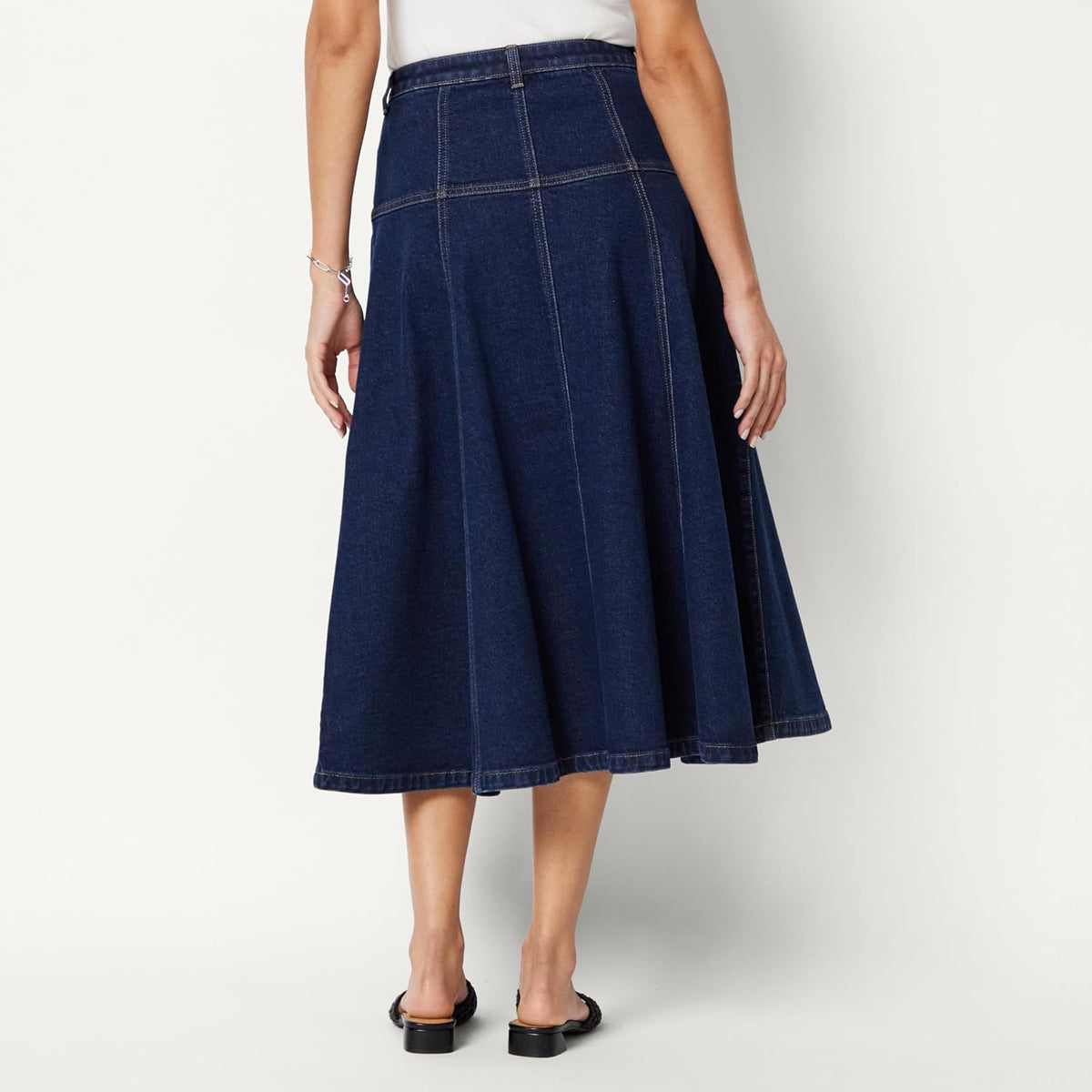 Amazon Essentials Women's A-Line High-Rise Denim Button-Down Midi Skirt