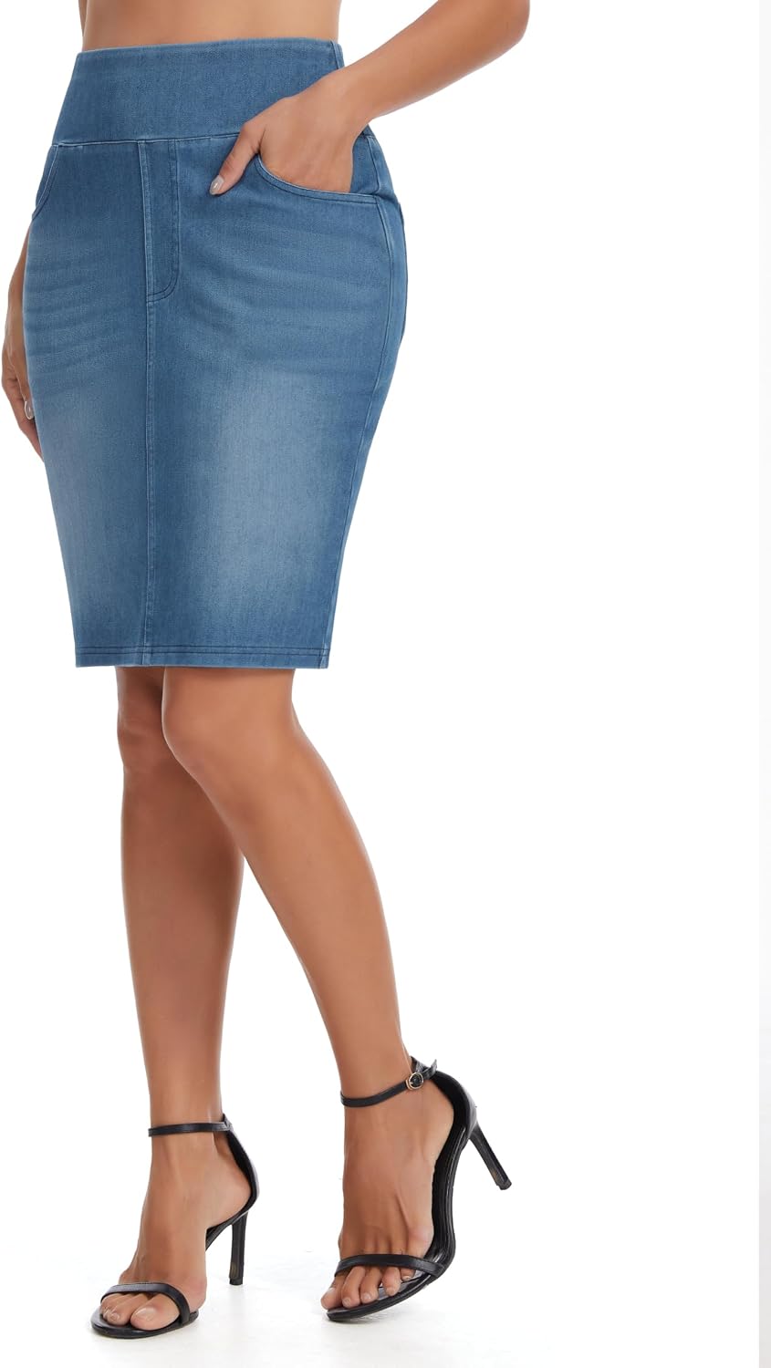 THE GYM PEOPLE Women's High Waist Pencil Jean Skirts Stretchy Denim Skirt