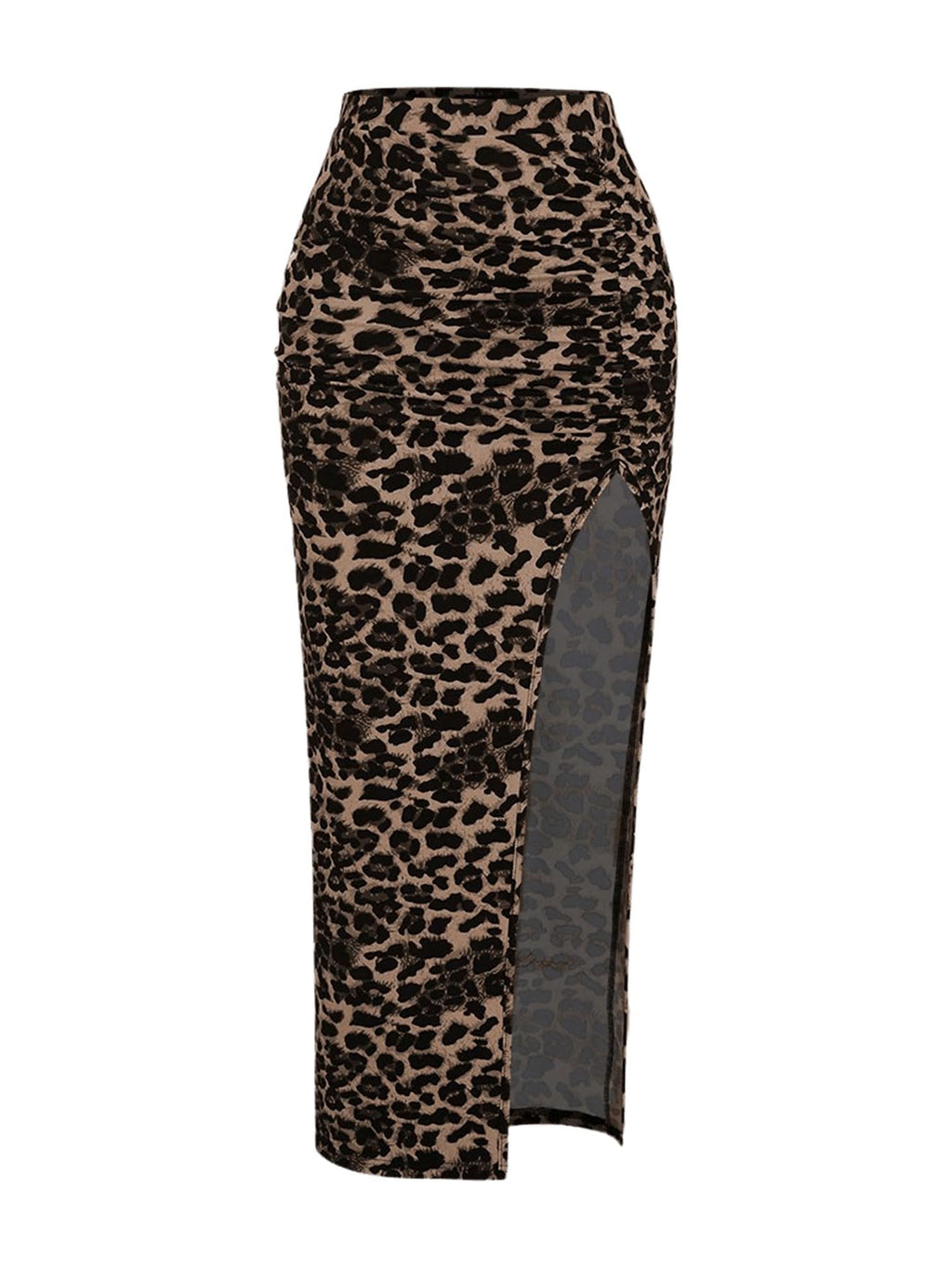 BEAUDRM Women's Leopard Print Slit Split Maxi Skirt Ruched Y2K Long Skirts