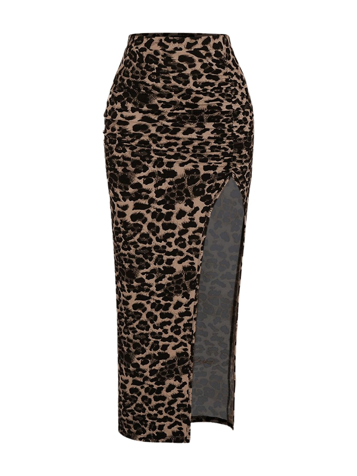 BEAUDRM Women's Leopard Print Slit Split Maxi Skirt Ruched Y2K Long Skirts