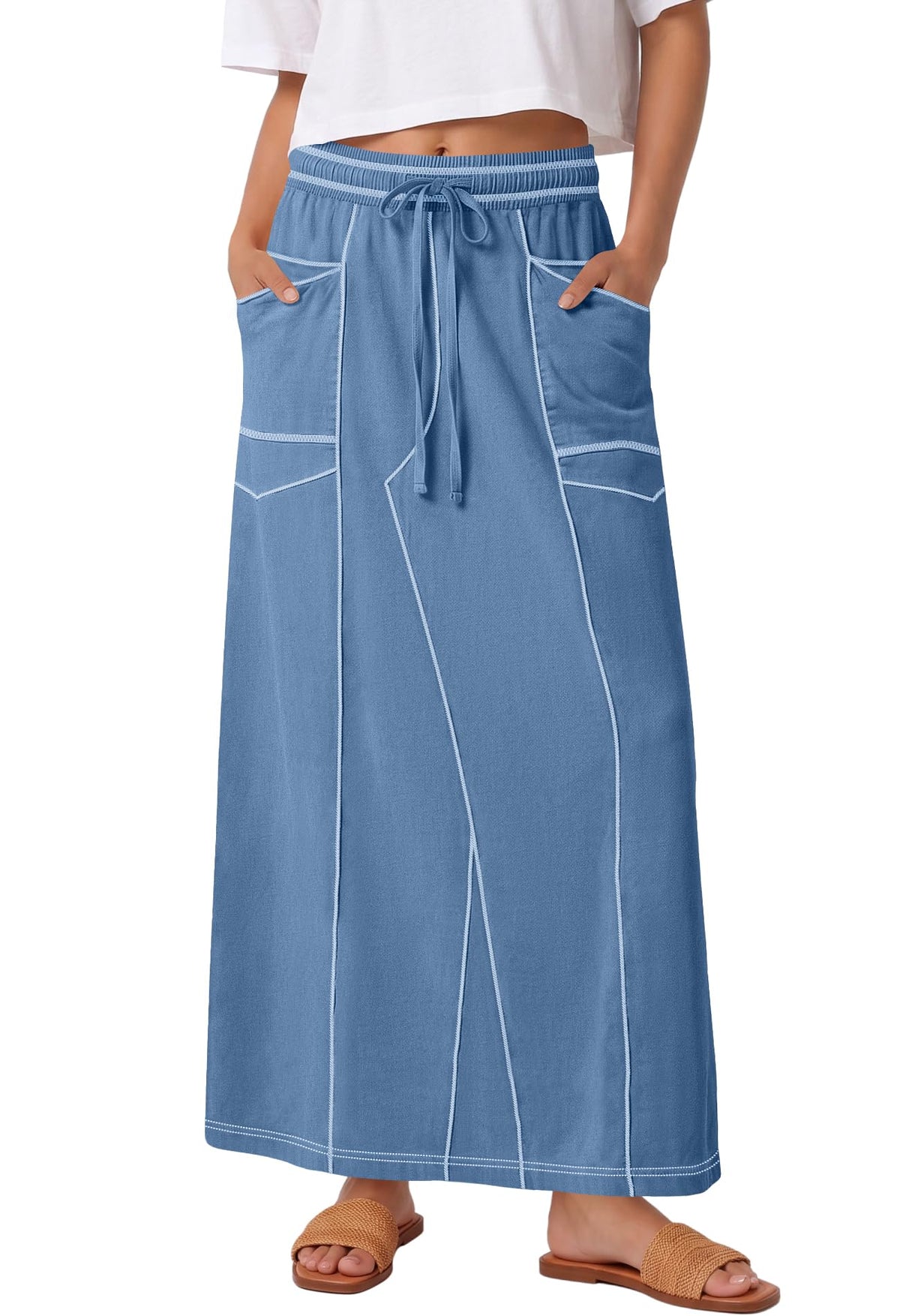 Panadila Womens Elastic Waist Maxi Skirt Fall Cargo Skirt