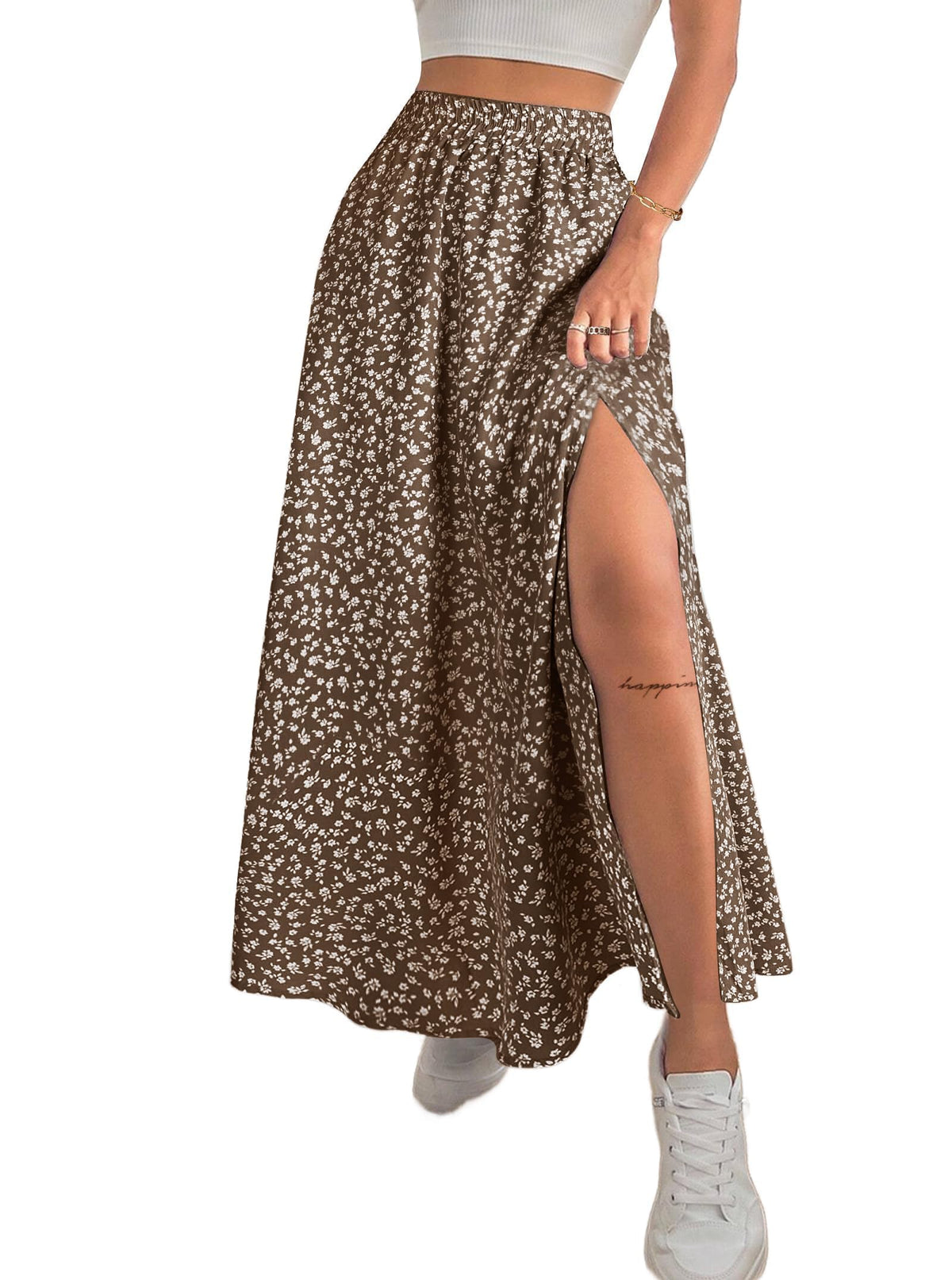 Avanova Women Boho Floral Slit Maxi Skirt Split Thigh High Waisted Long Skirts