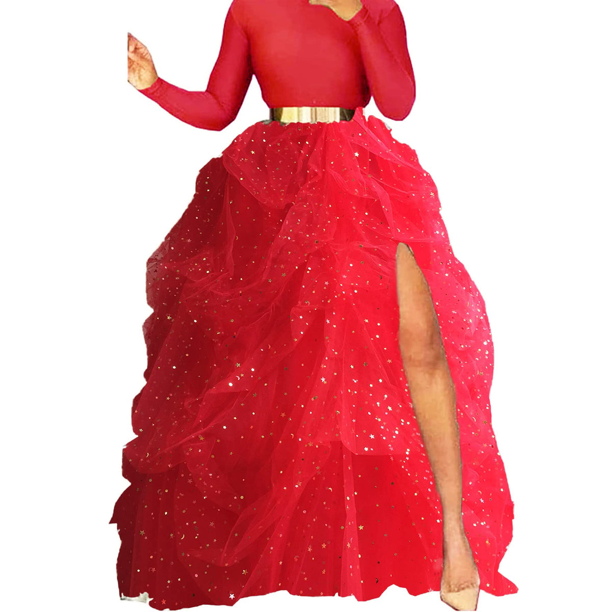 Lisong Women Maxi Tulle Floor Length Layered High Waist Spectial Occasion Skirt