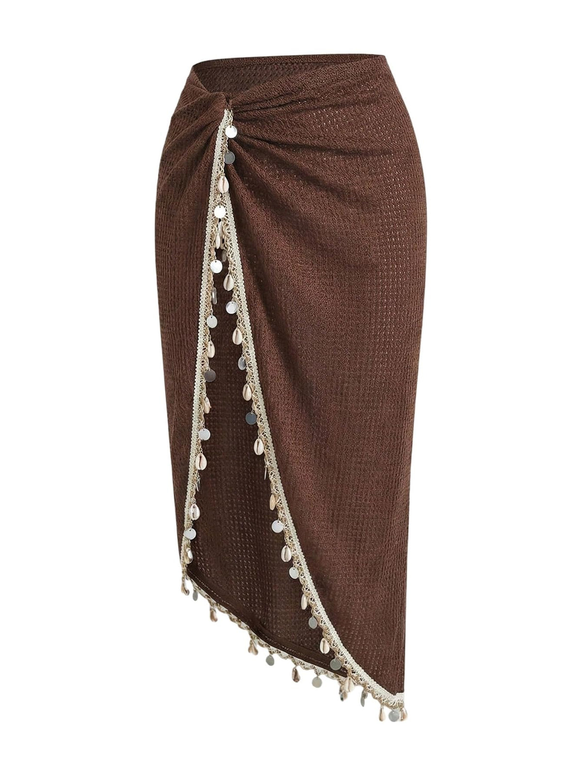 SHENHE Women's Twist Front Slit Boho Fringe Tassel Midi Skirt
