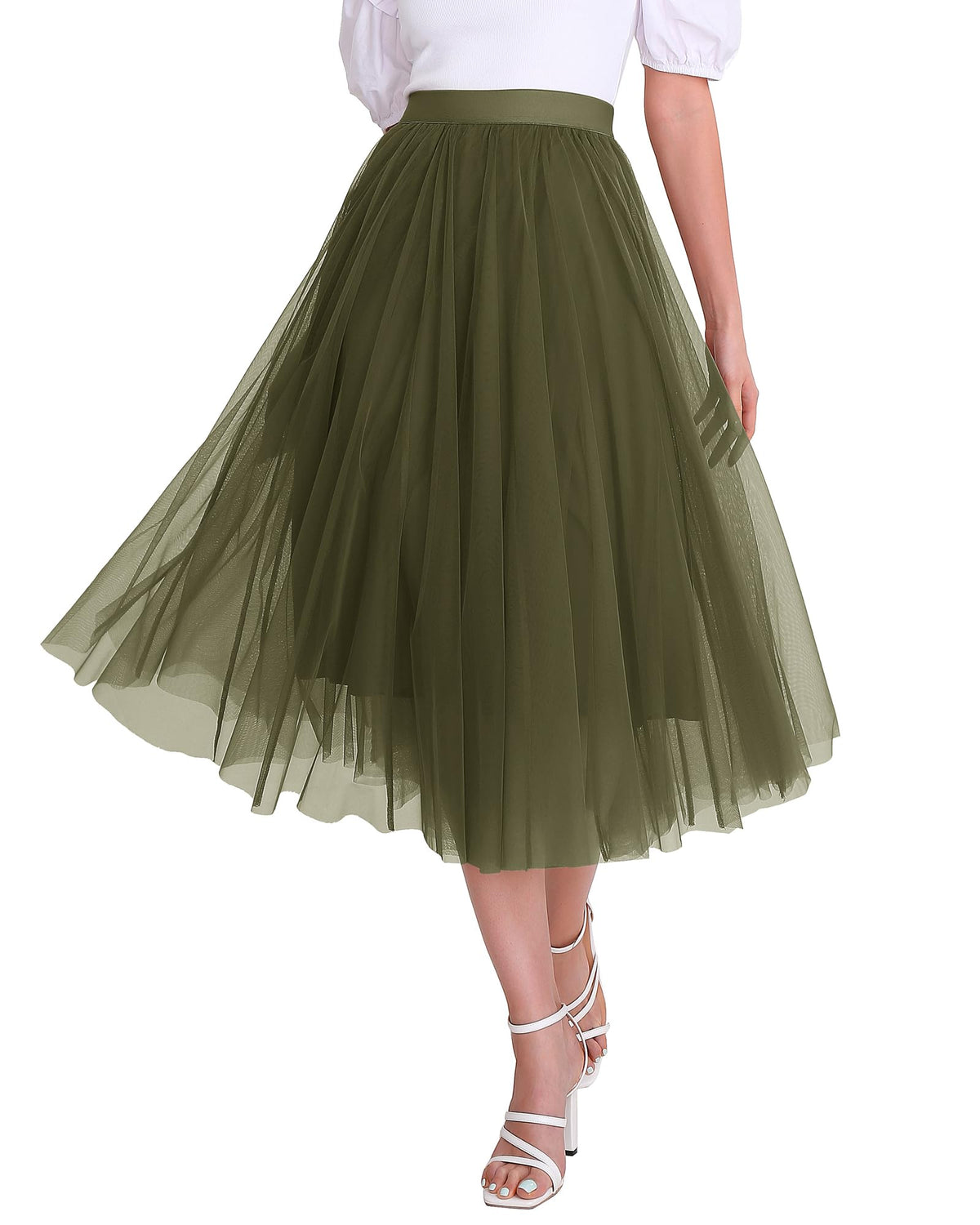 Women’s Tulle Skirts Midi Elastic High Waist Pleated Mesh Flowy A-Line Party Long Tutu Skirts…