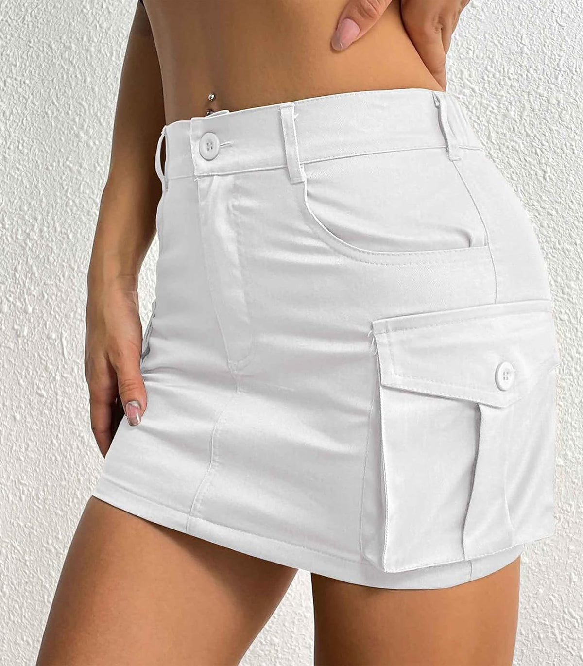 Women Denim Skirt Low Waist Cargo Skirt with Pockets Y2K Button Mini Jean Skirt