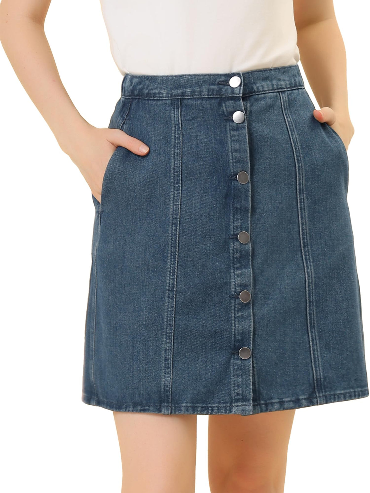 Allegra K Women's Denim Skirts Casual A-Line Short Button Down Jean Skirt