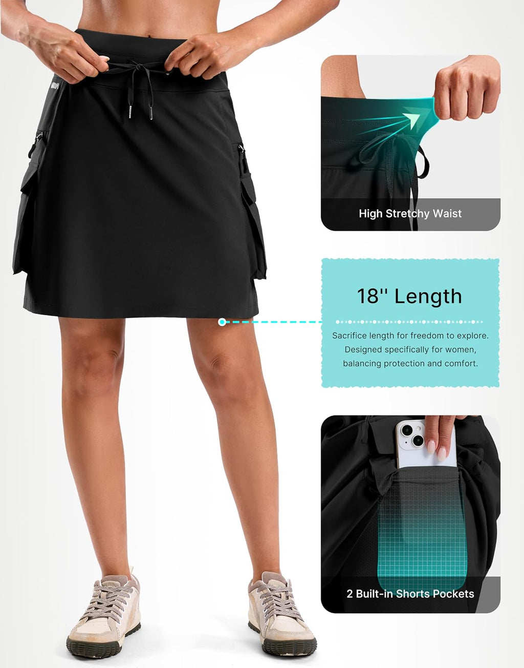 Viodia 18'' Women's Hiking Cargo Skorts with 6 Pockets Knee Length Skirts