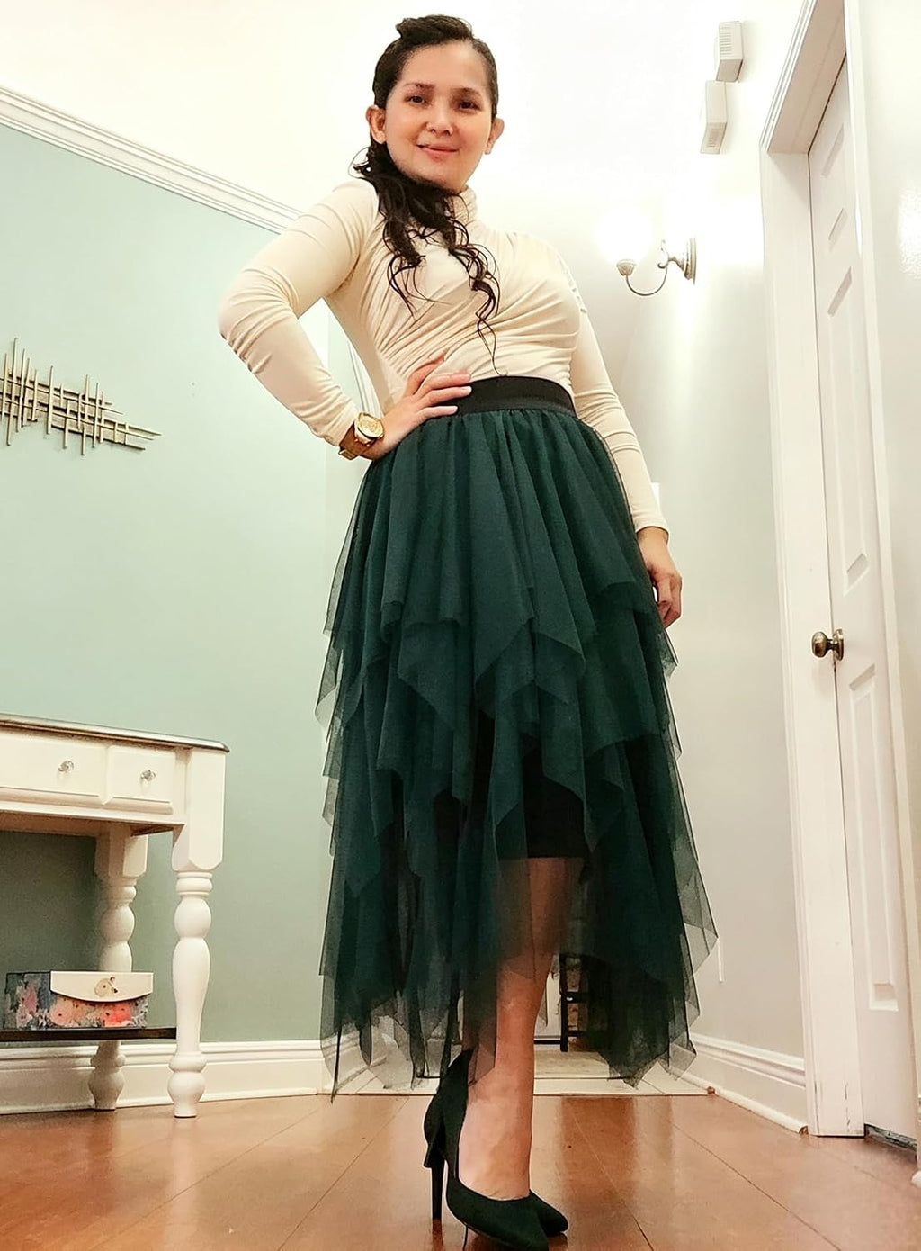 PUKAVT Tulle Skirt for Women High Waist Midi Mesh Tutu Skirt