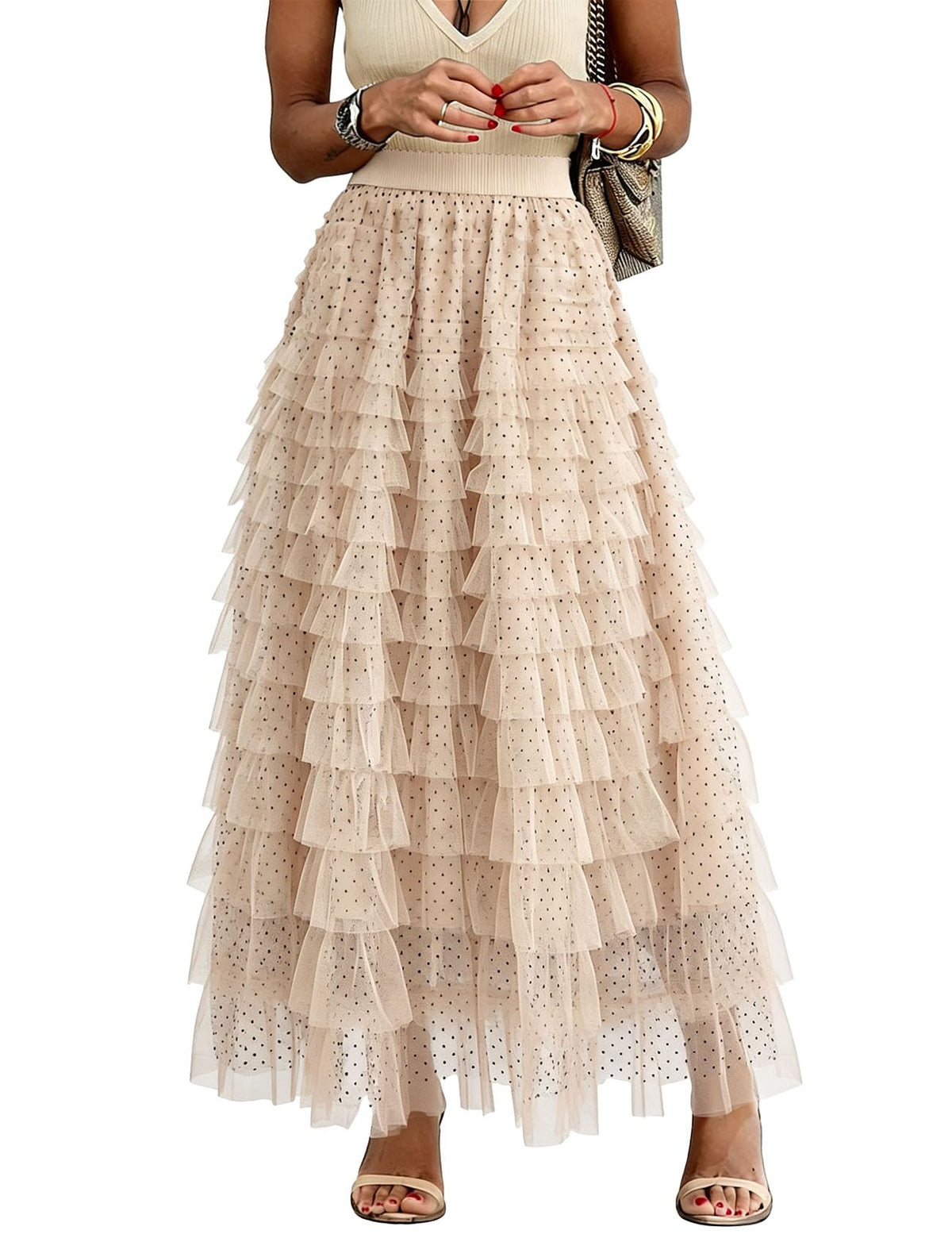 Flygo Women Long Maxi Tiered Tulle Skirts A Line Ruffle Layered Fairy Skirt