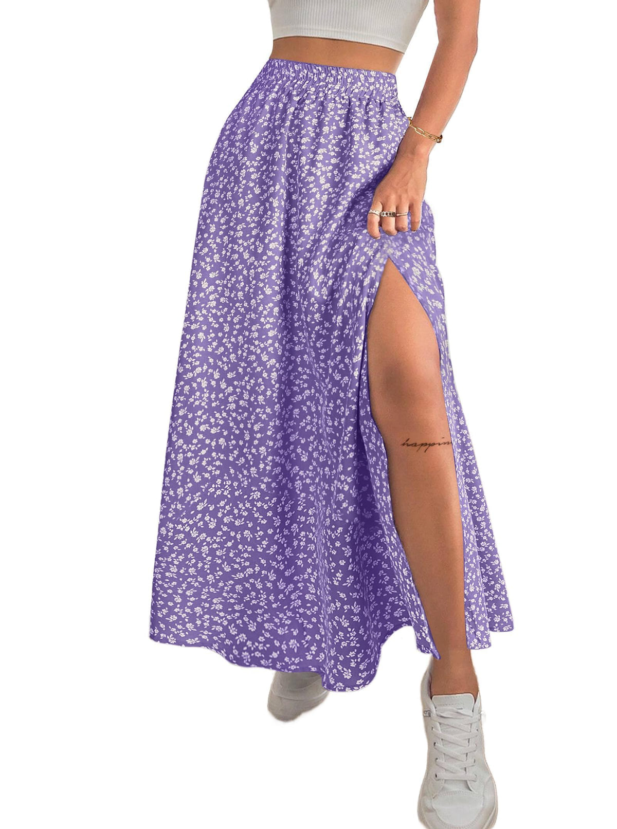 Avanova Women Boho Floral Slit Maxi Skirt Split Thigh High Waisted Long Skirts