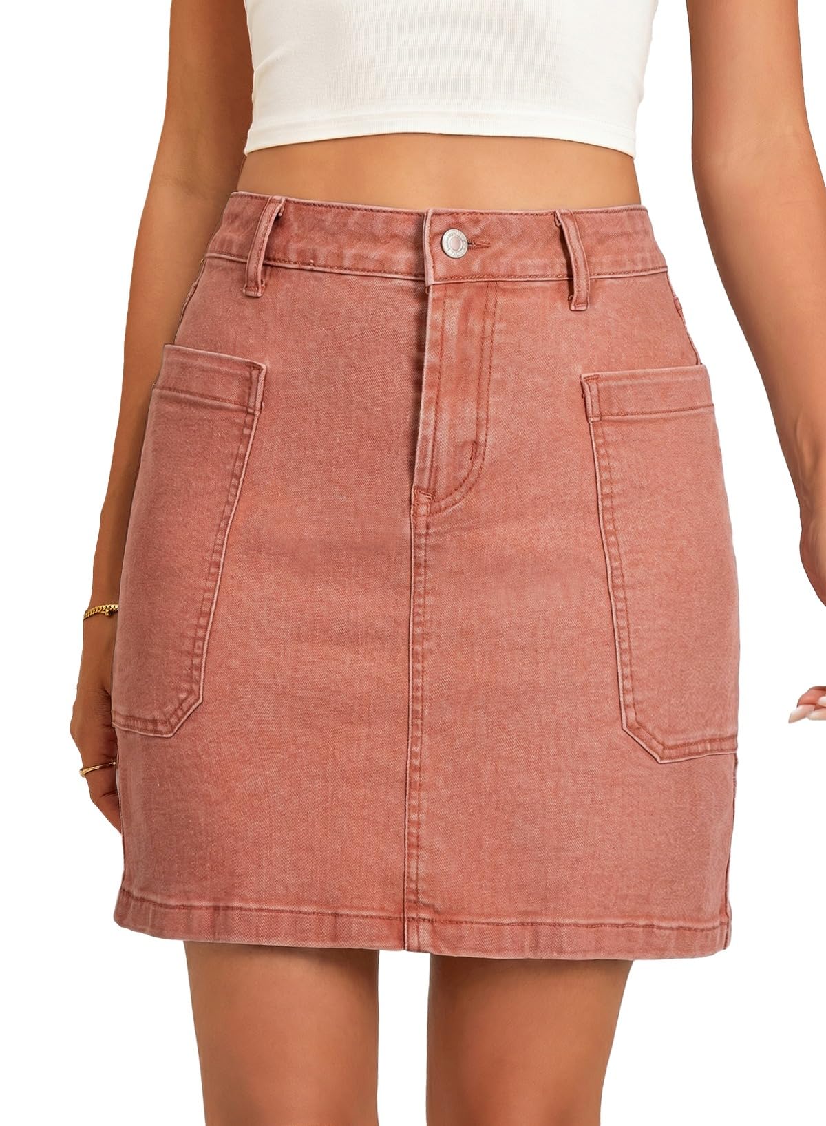 Sidefeel Women's Cargo Pocket Straight Denim Skirt