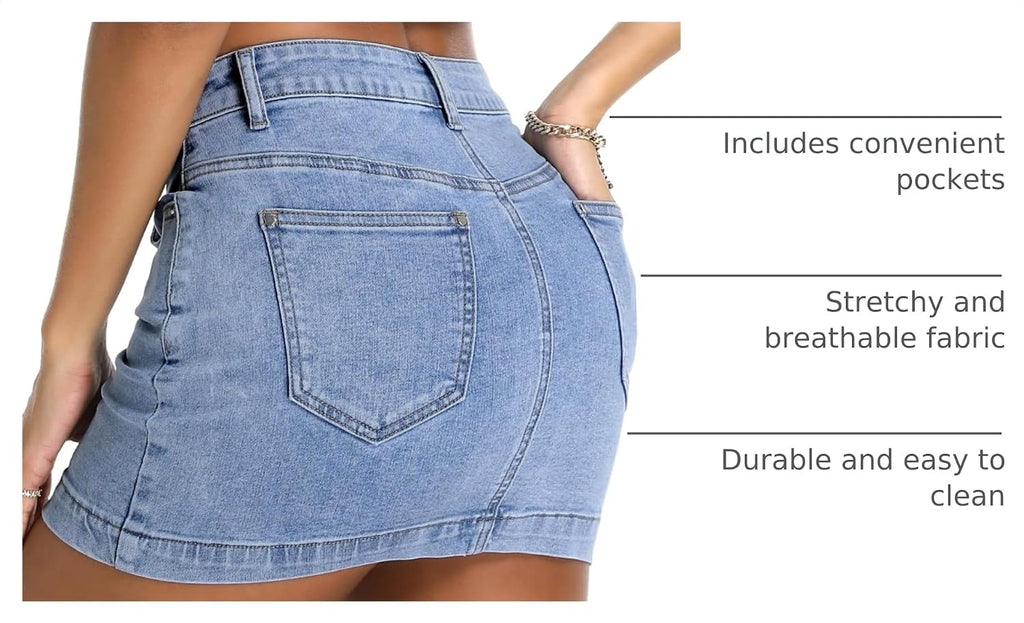 ELLEVEN Women's Y2k Stretchy Denim Mini Skirt Low Rise Casual Sexy Bodycon Jean Skirt with Pockets
