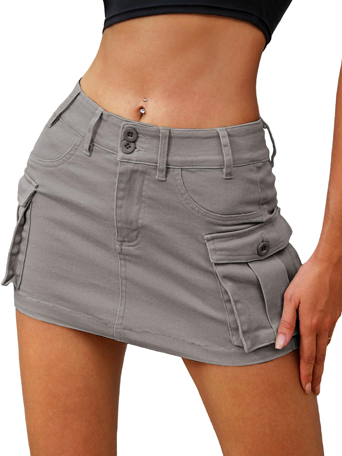 ELLEVEN Low Rise Denim Mini Skirt for Women High Stretch Jean Skirts