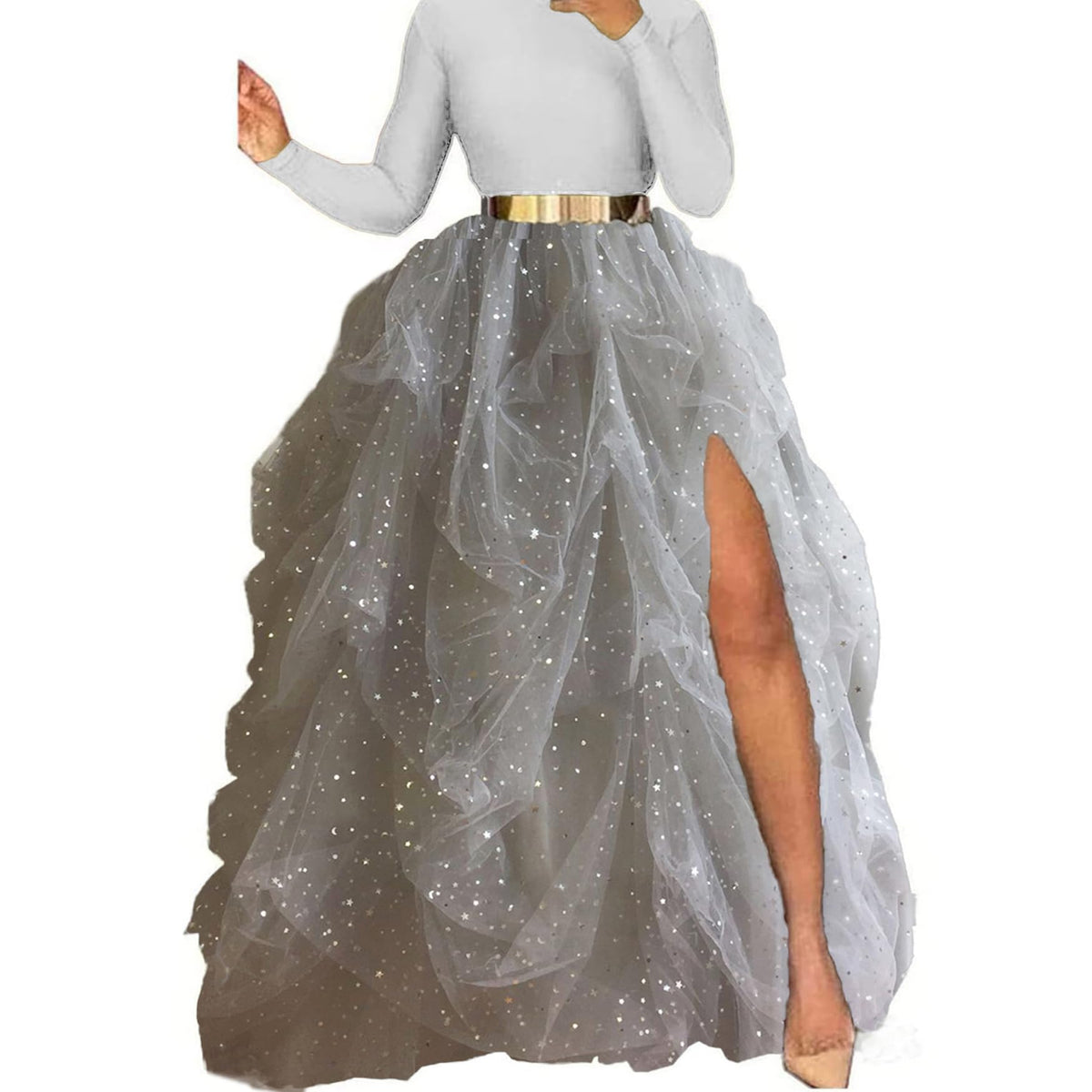 Lisong Women Maxi Tulle Floor Length Layered High Waist Spectial Occasion Skirt