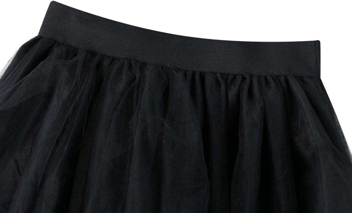 Women's Tulle Maxi Skirt Floor Length Layered Elastic High Waist Split Skirt A-Line Puffy Lace Mesh Tutu Skirt