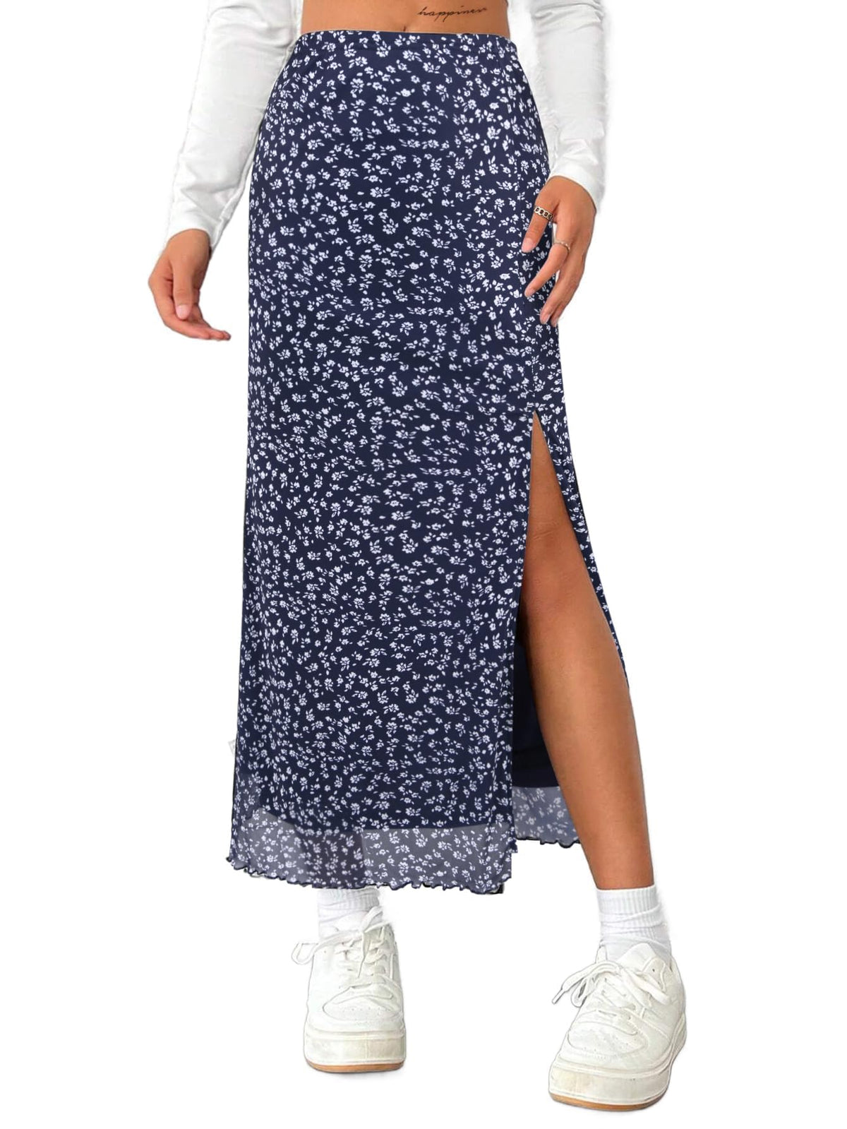 Avanova Women's Mesh Slit Split Long Skirts High Waisted Sexy Summer Maxi Skirts