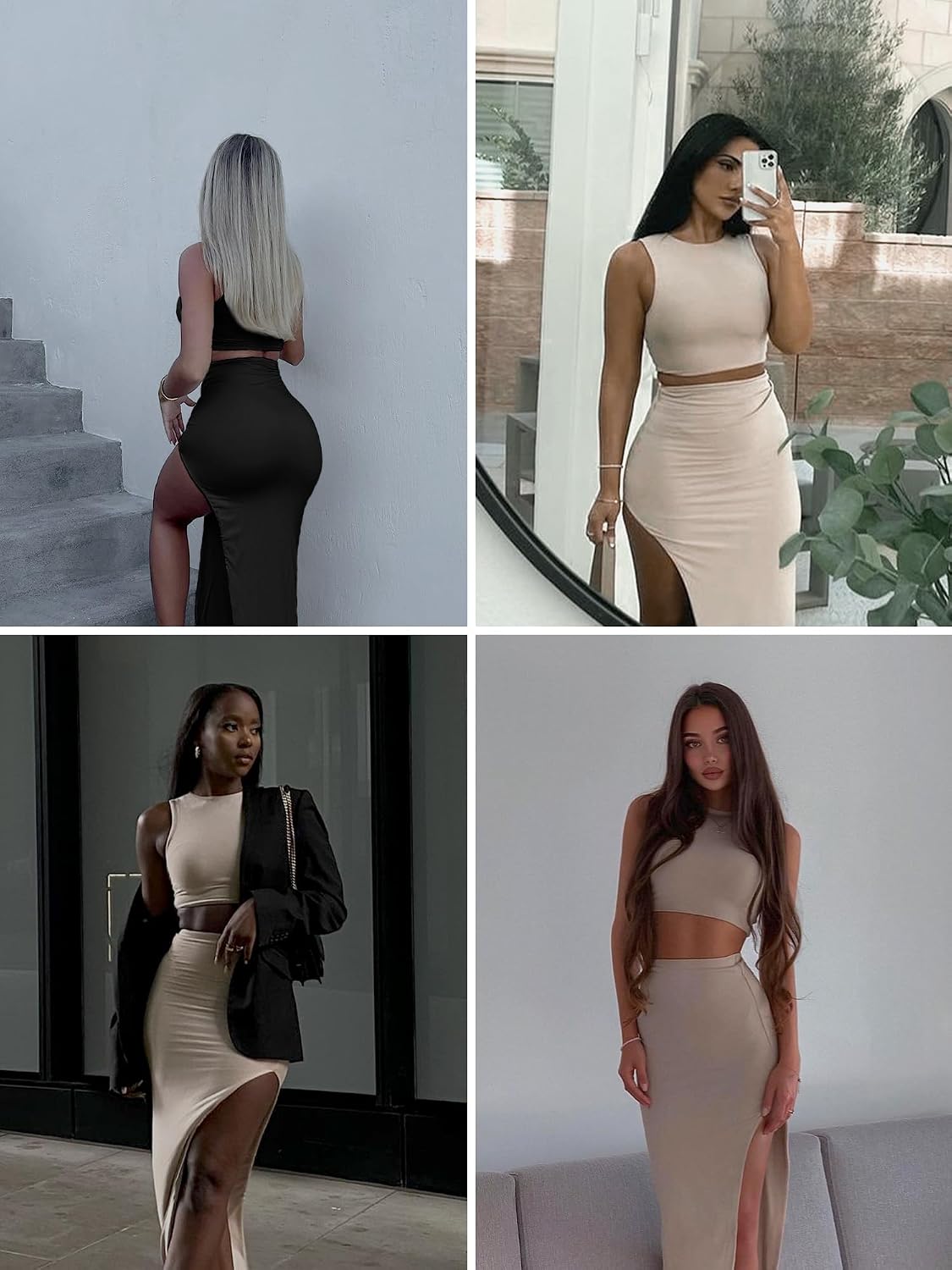 ELLEVEN Sexy 2 Piece Maxi Skirt Sets for Women, Going Out Outfits