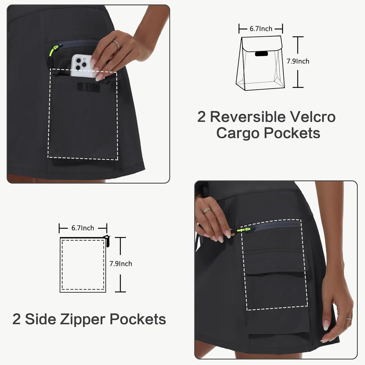 MIVEI Skorts for Woman - Hiking Cargo Skorts with Zipper Pockets
