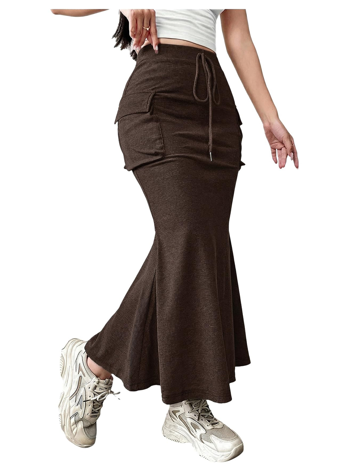 Verdusa Women's Fishtail Maxi Cargo Skirt Bodycon Work Skirt with Pockets