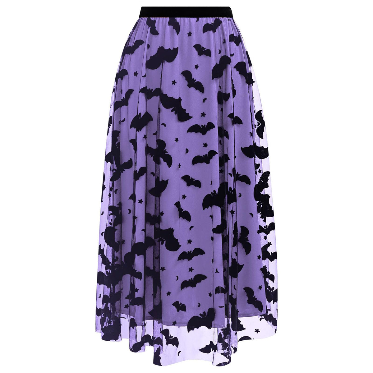 CHICWISH Women's Pumpkin Tulle Tutu Skirt Velvet Bats Elastic Waist Halloween Party Layered Mesh Midi Skirt Halloween Costume