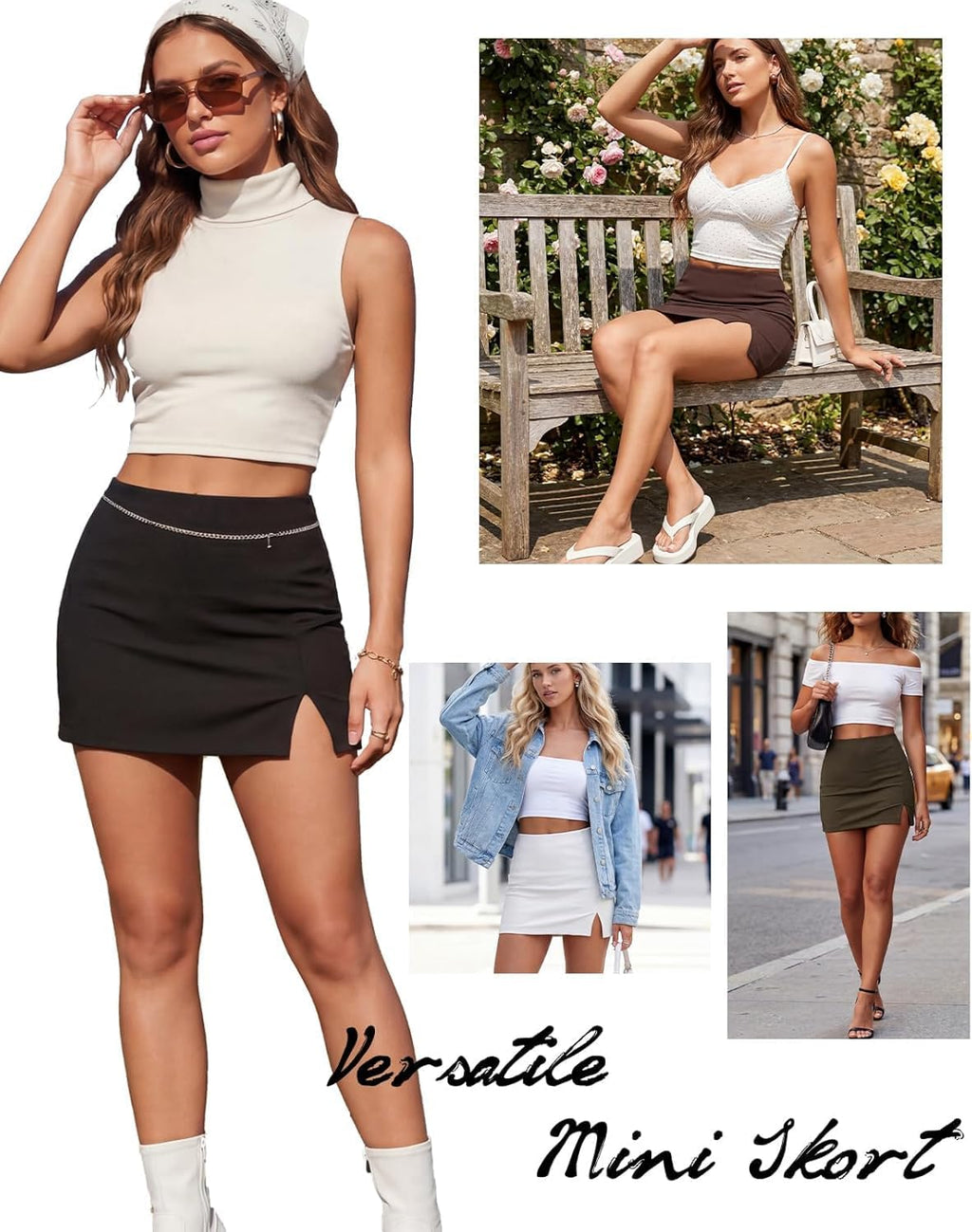 Women's Mid-Waisted Mini Skort Side Slit Y2k Skirts with Underneath
