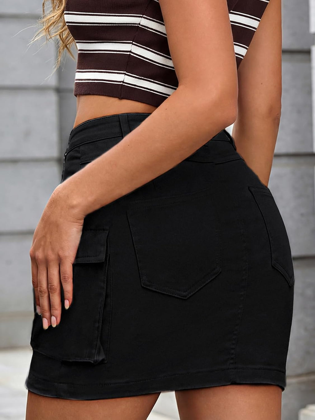 Cargo Skirts for Women Low Waist Button Mini Skirt with Pockets