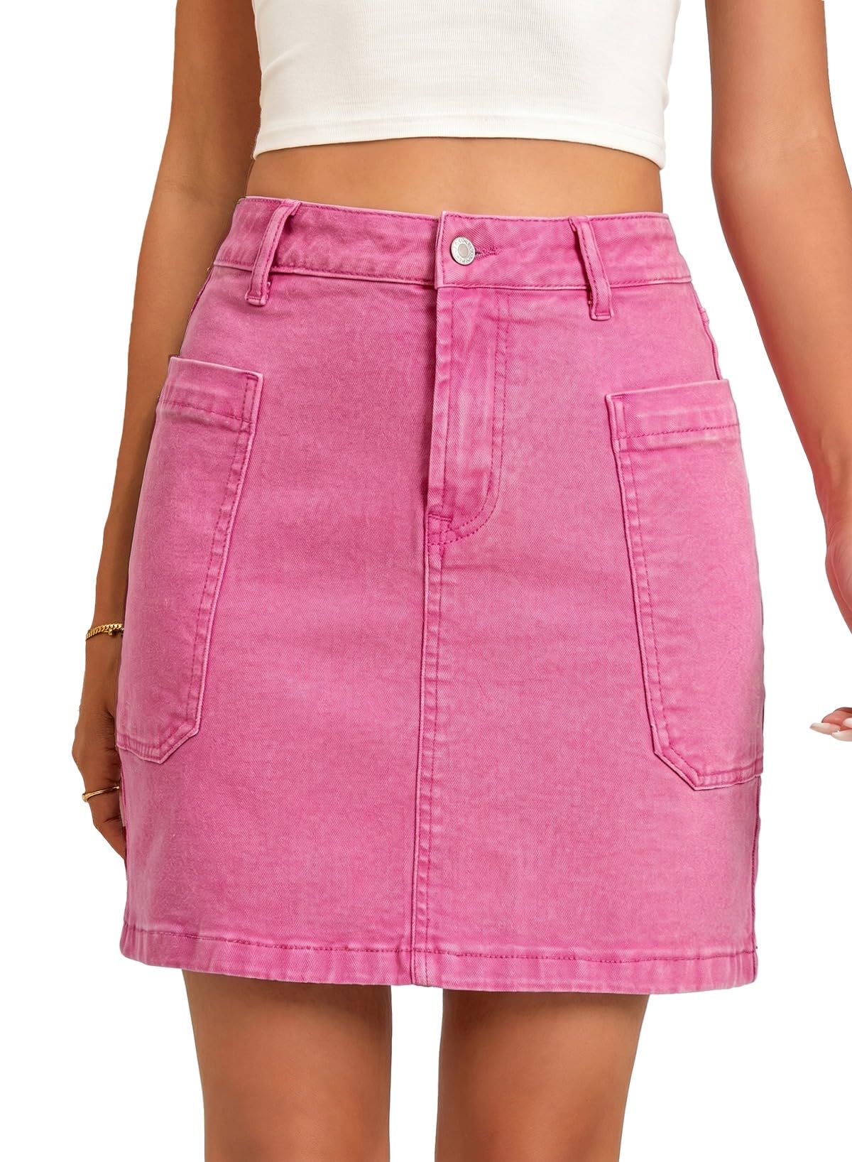 Sidefeel Women's Cargo Pocket Straight Denim Skirt