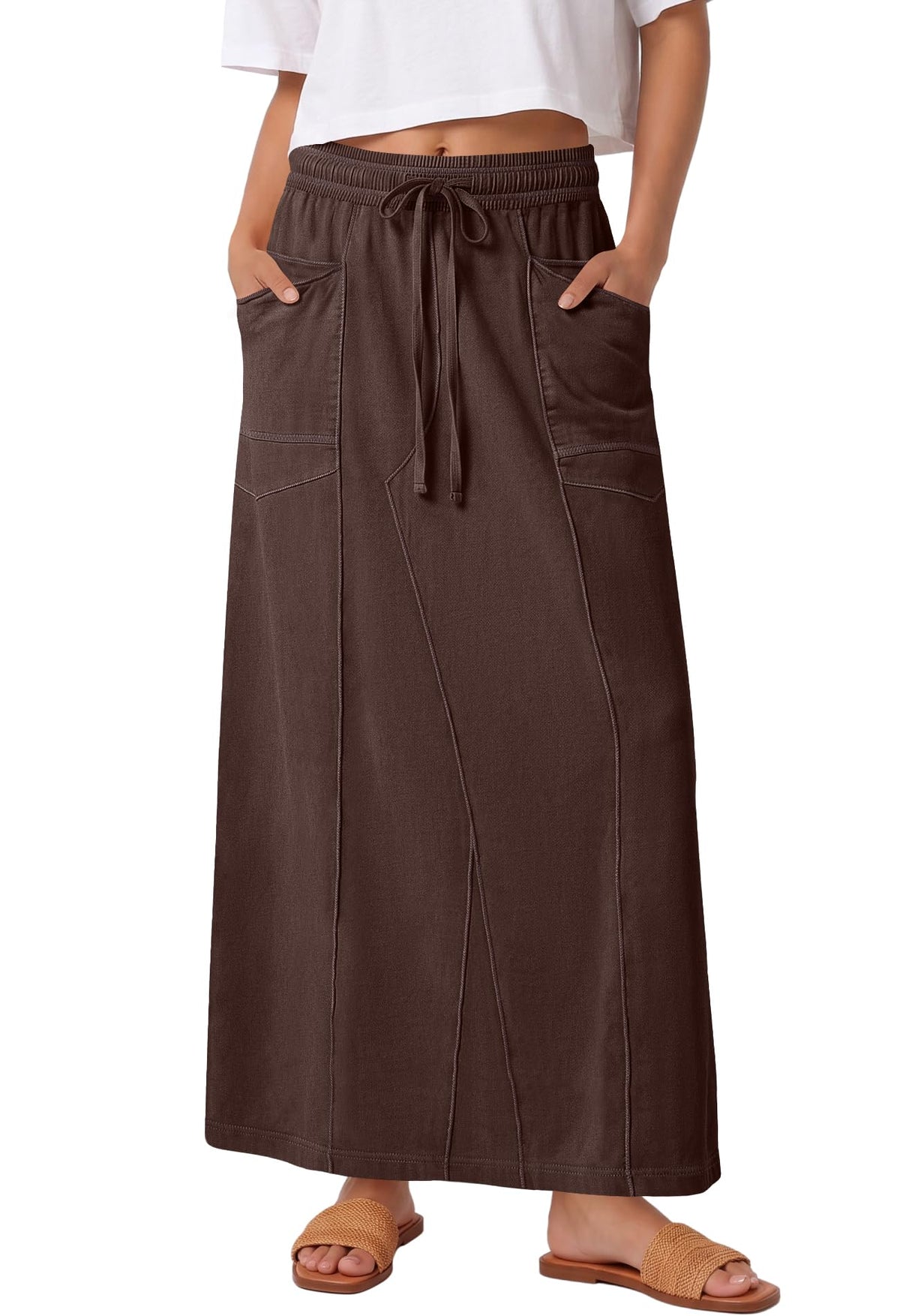 Panadila Womens Elastic Waist Maxi Skirt Fall Cargo Skirt