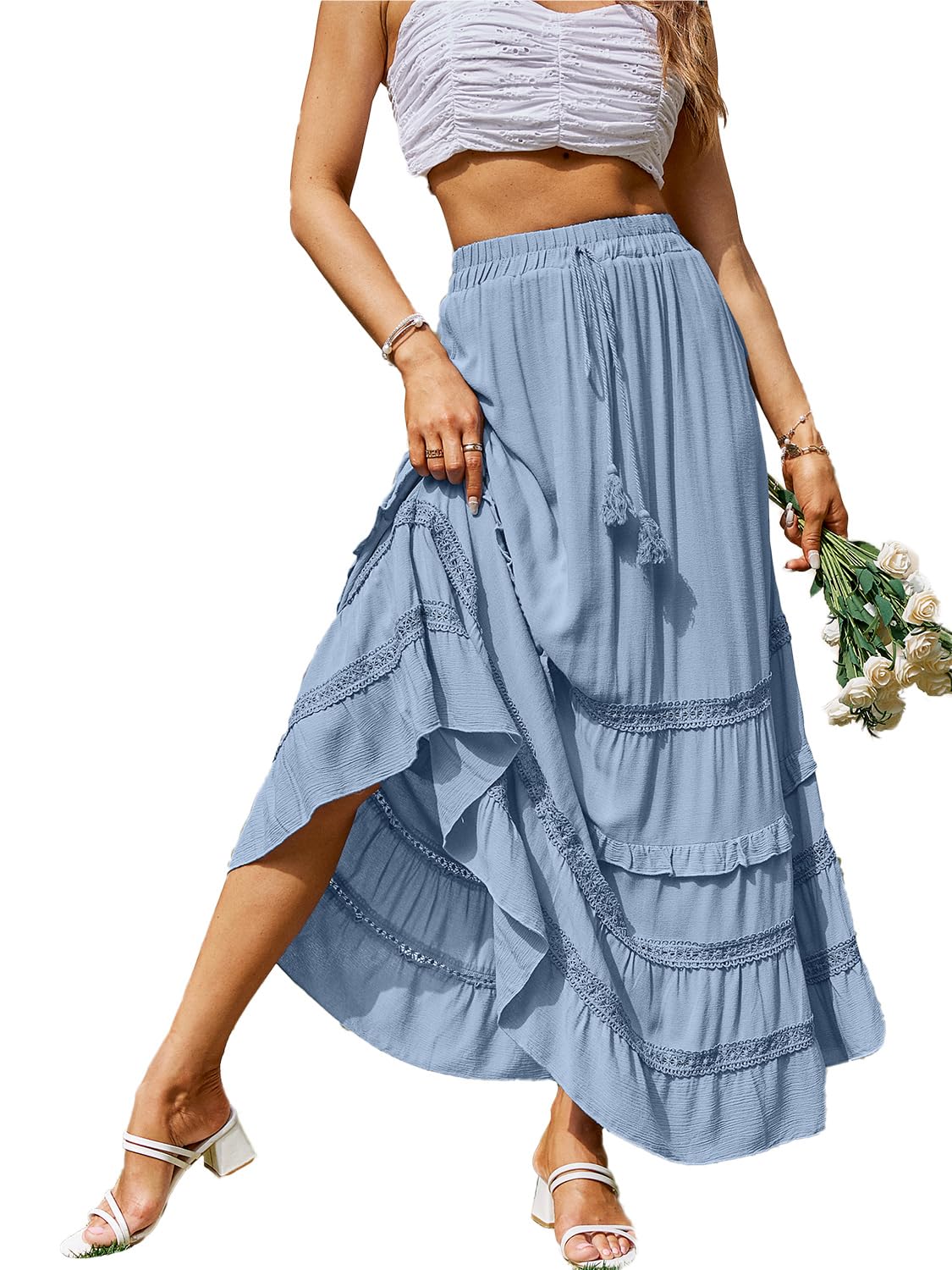 BerryGo Women's Boho Floral Wrap Maxi Skirt High Waisted Long Skirt with Slit