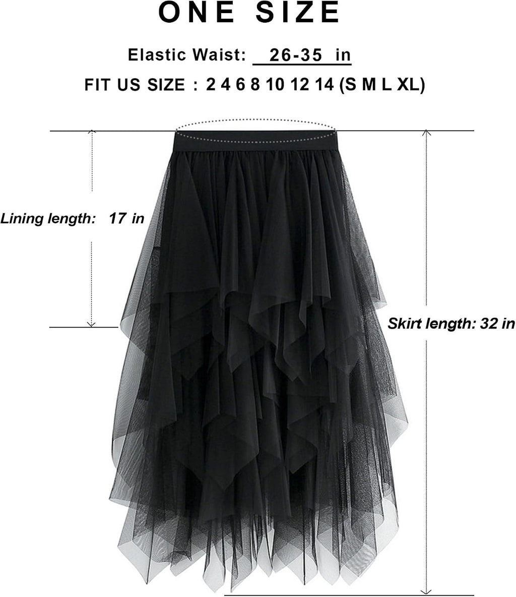 Jogold Womens 3 Layer Tulle Skirt High Waist Asymmetrical Midi Tutu