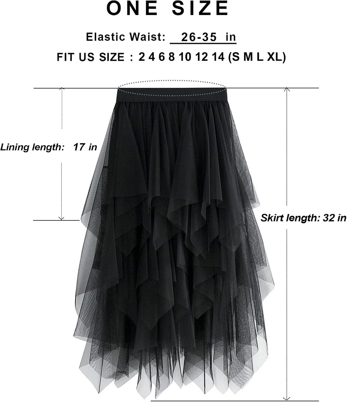 Jogold Womens 3 Layer Tulle Skirt High Waist Asymmetrical Midi Tutu