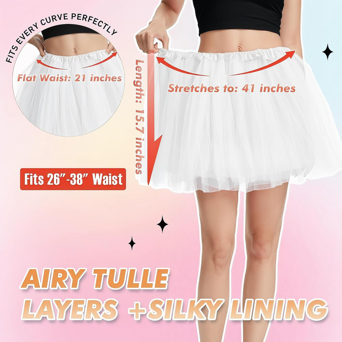 Adult Women's 4 - Layered Fluffy Tulle Tutu Skirt for Ballet, Dance, Halloween & Christmas Costumes