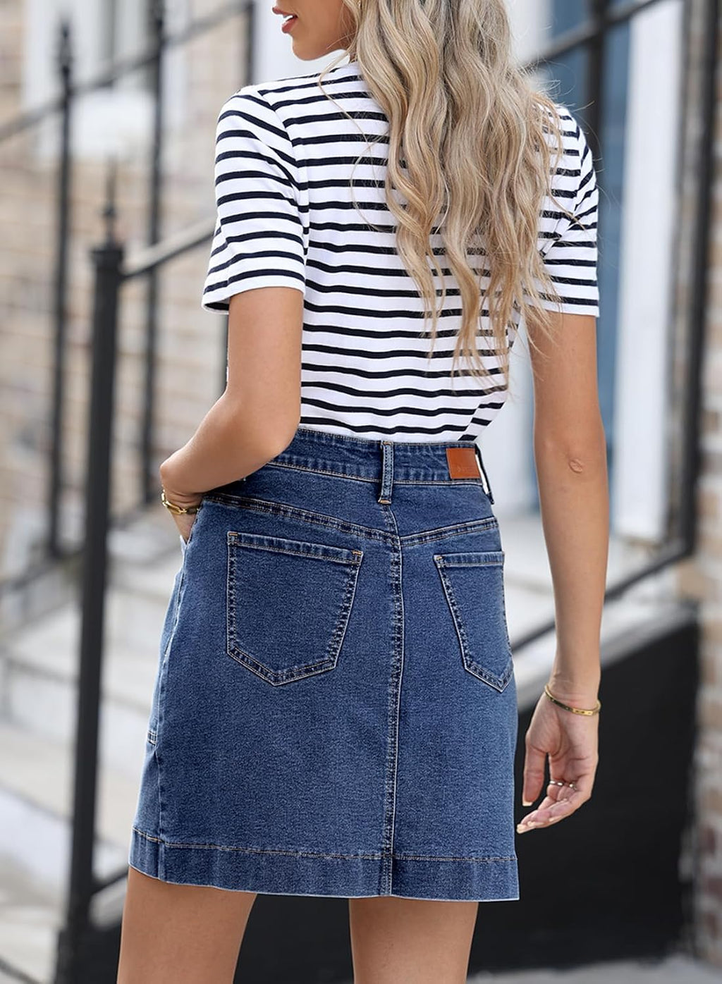 Sidefeel Women's Jean Skirt High Waisted Denim Skirt with Pockets
